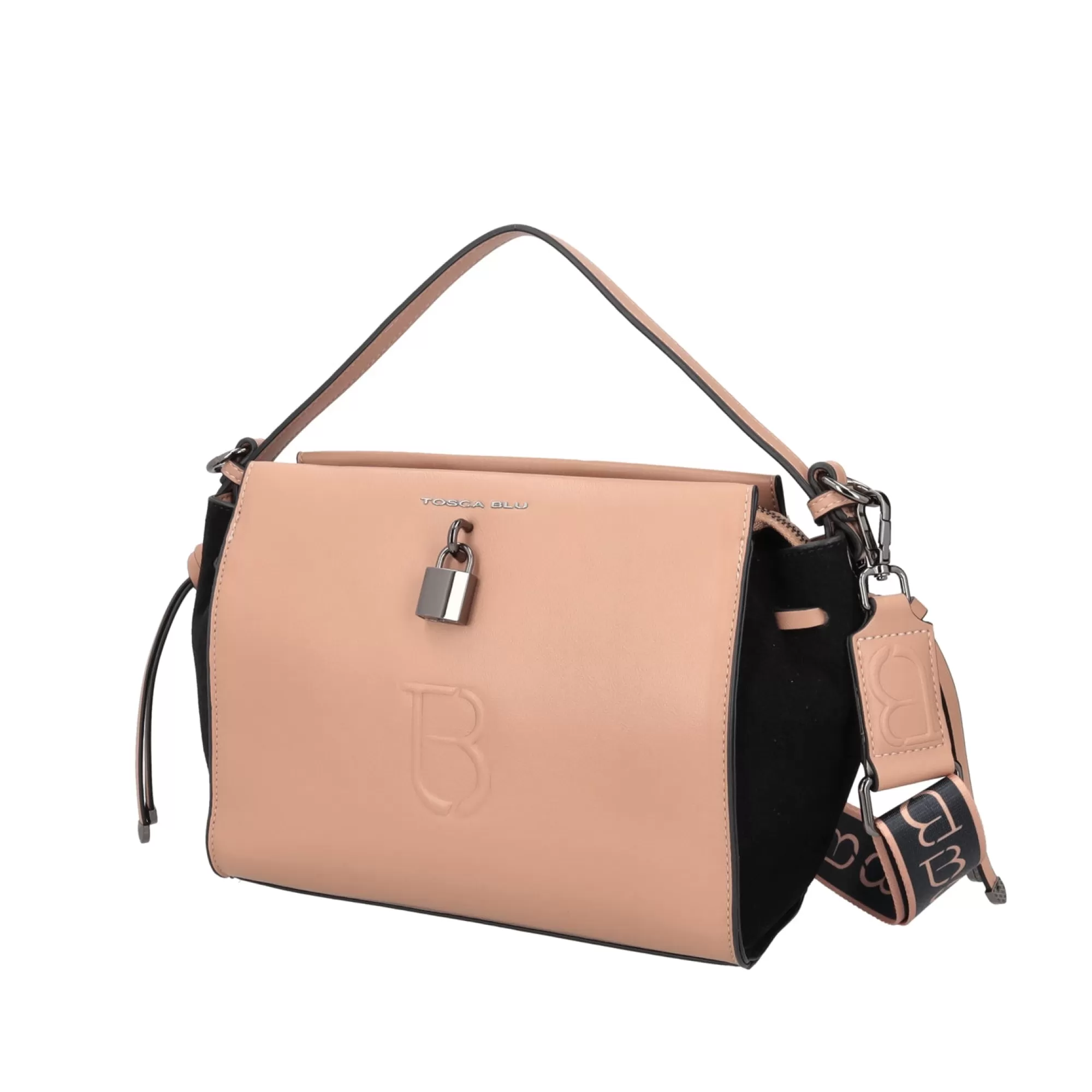 Borse A Mano*Tosca Blu Borsa A Mano "Tb Logo Lock" Beige In Vera Pelle Naturale