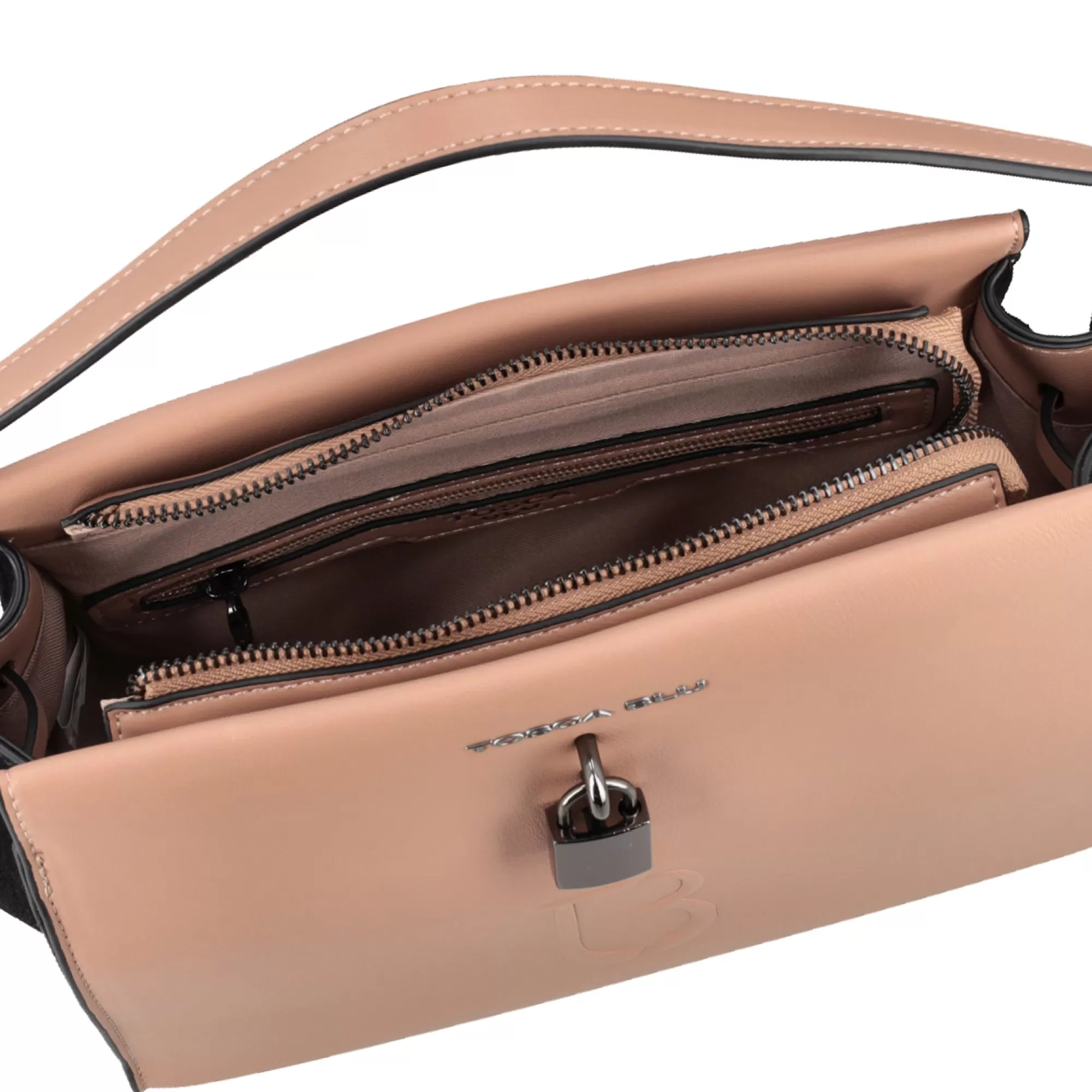 Borse A Mano*Tosca Blu Borsa A Mano "Tb Logo Lock" Beige In Vera Pelle Naturale