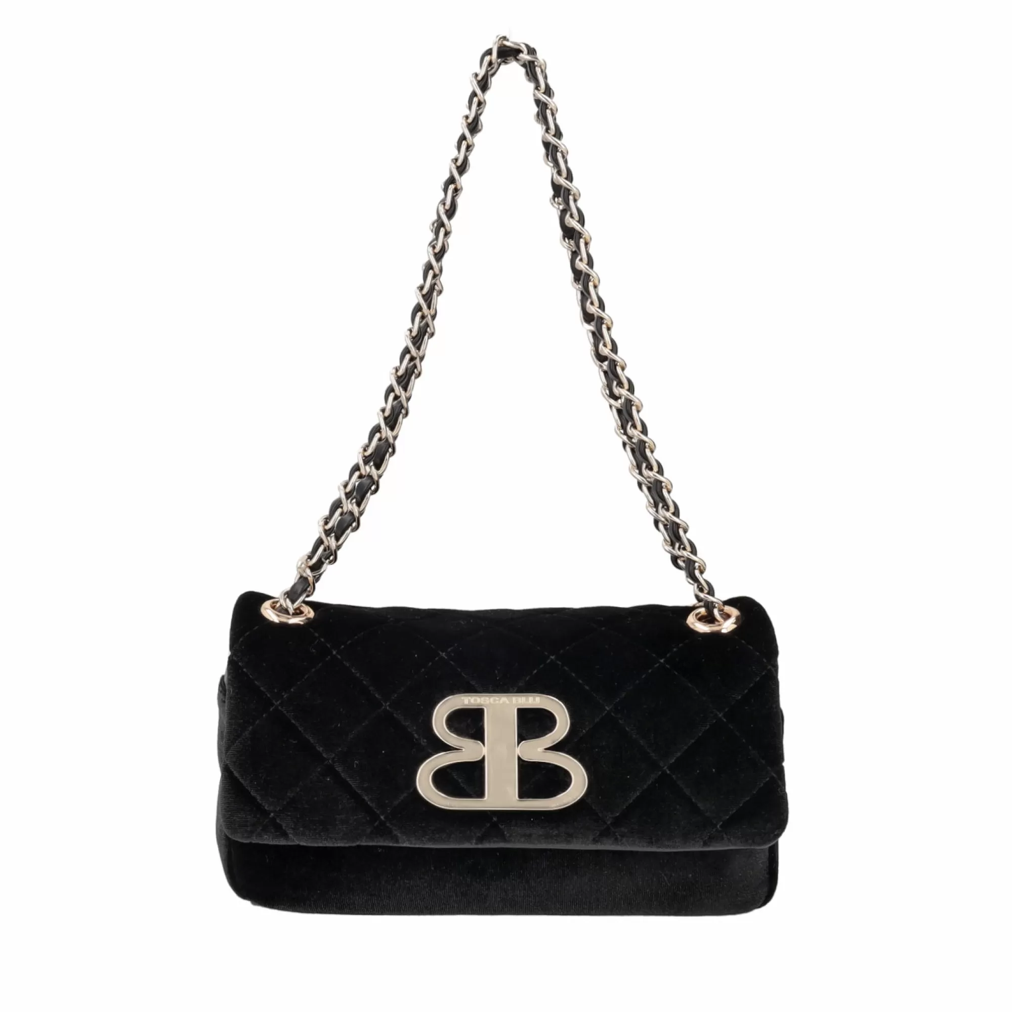 Borse A Tracolla*Tosca Blu Borsa A Tracolla Con Pattina "Velvet" Nera In Velluto Trapuntato Nero
