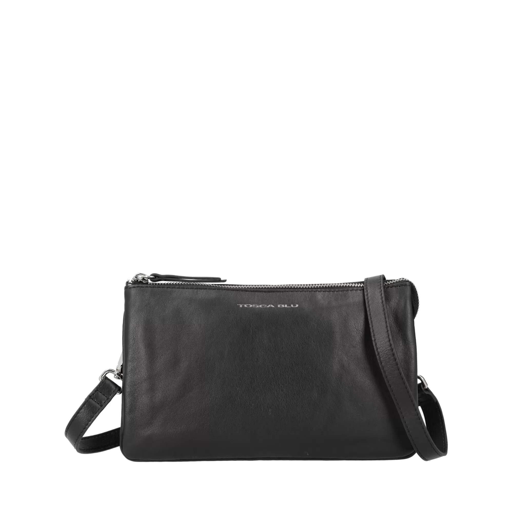 Borse A Tracolla*Tosca Blu Borsa A Tracolla Multitasche "Basic Wallets" In Vera Pelle Nero