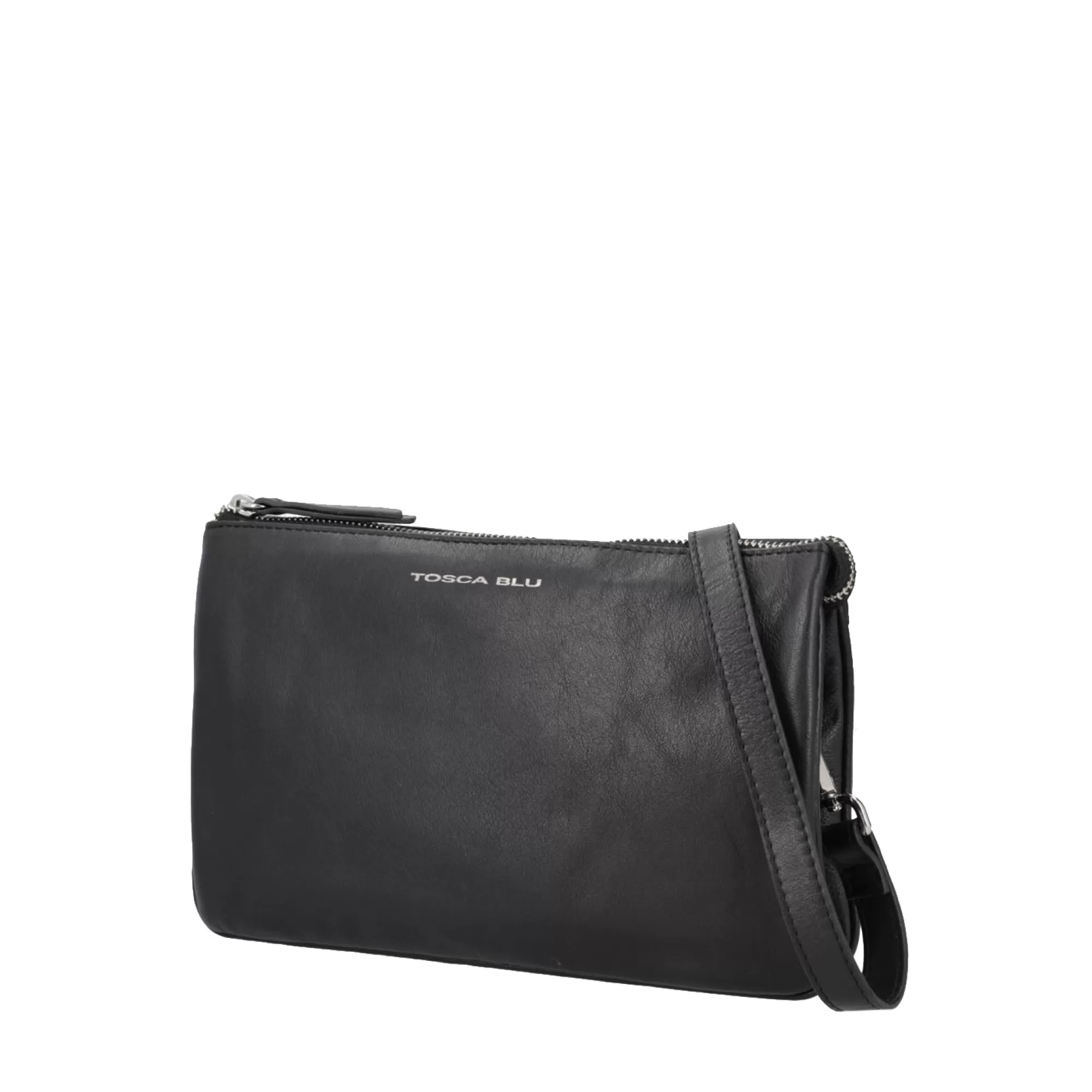 Borse A Tracolla*Tosca Blu Borsa A Tracolla Multitasche "Basic Wallets" In Vera Pelle Nero