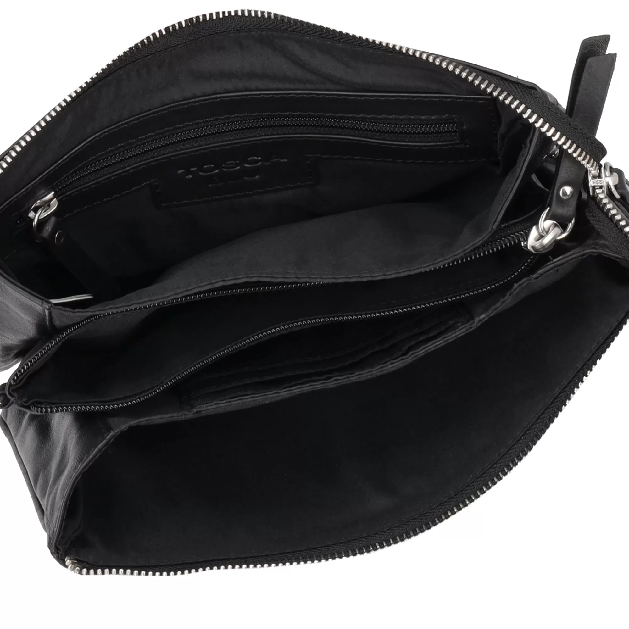 Borse A Tracolla*Tosca Blu Borsa A Tracolla Multitasche "Basic Wallets" In Vera Pelle Nero
