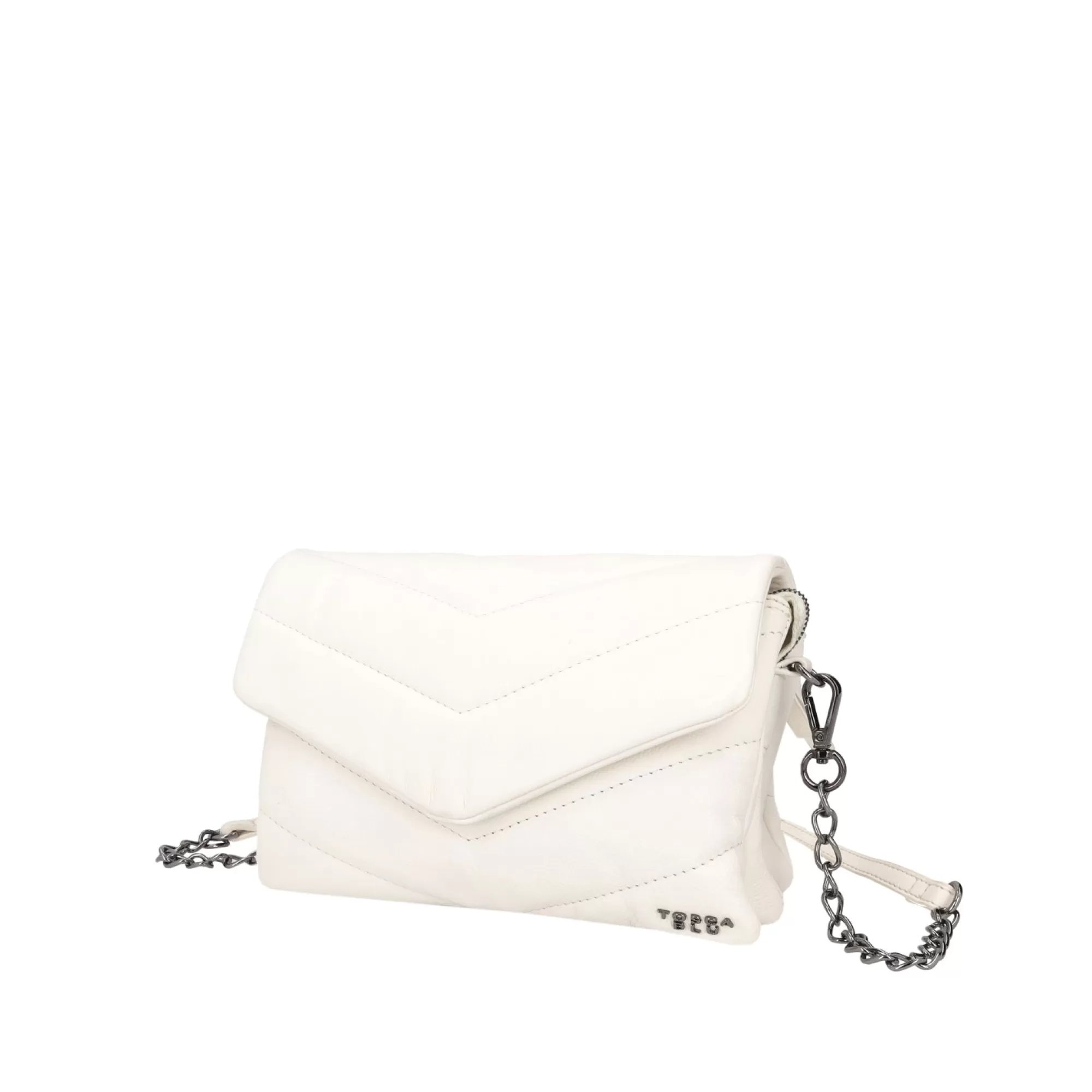 Borse A Tracolla*Tosca Blu Borsa Con Pattina "Pancake" Bianca In 100% Pelle Trapuntata Bianco