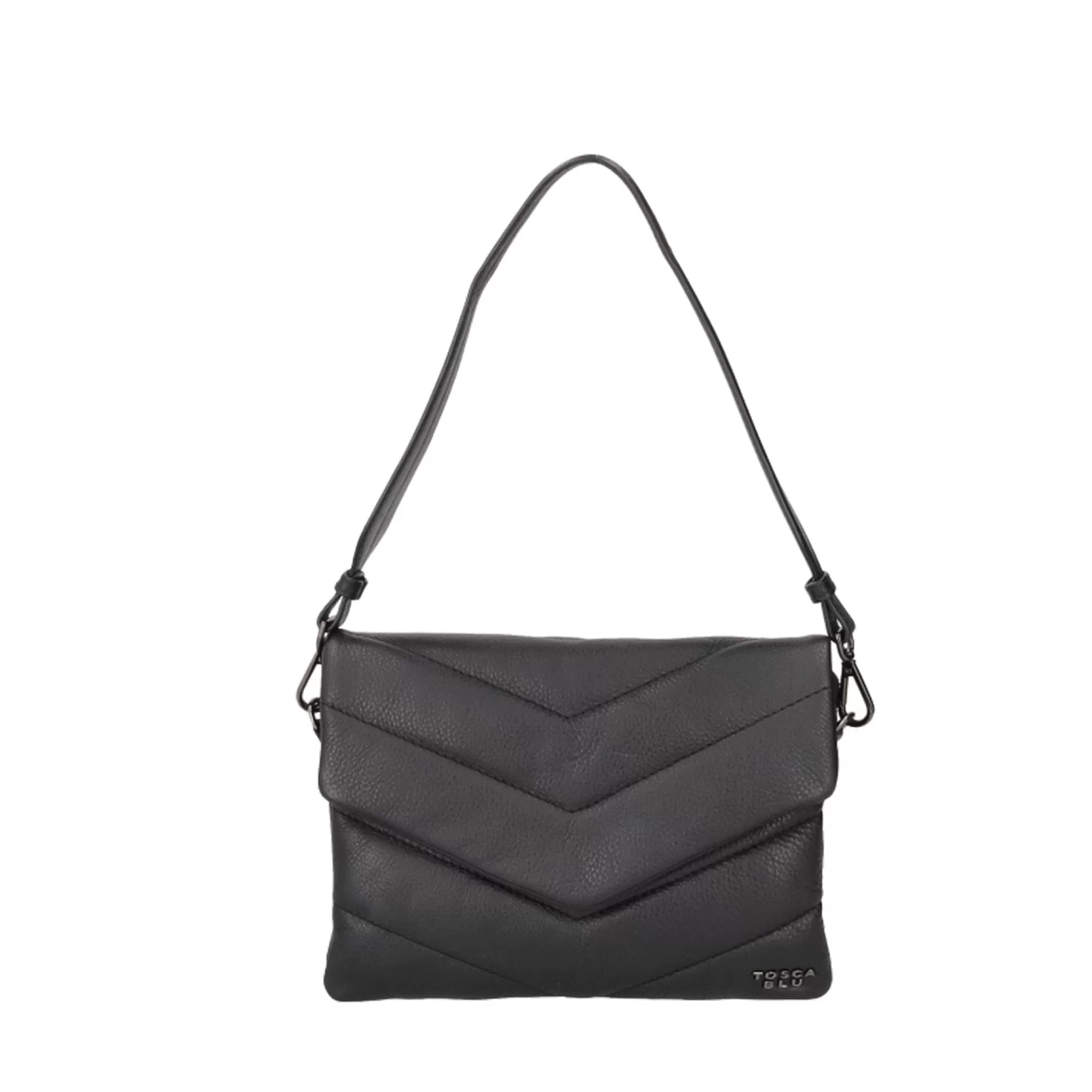 Borse A Tracolla*Tosca Blu Borsa Con Pattina "Pancake" Nera In 100% Pelle Trapuntata Nero