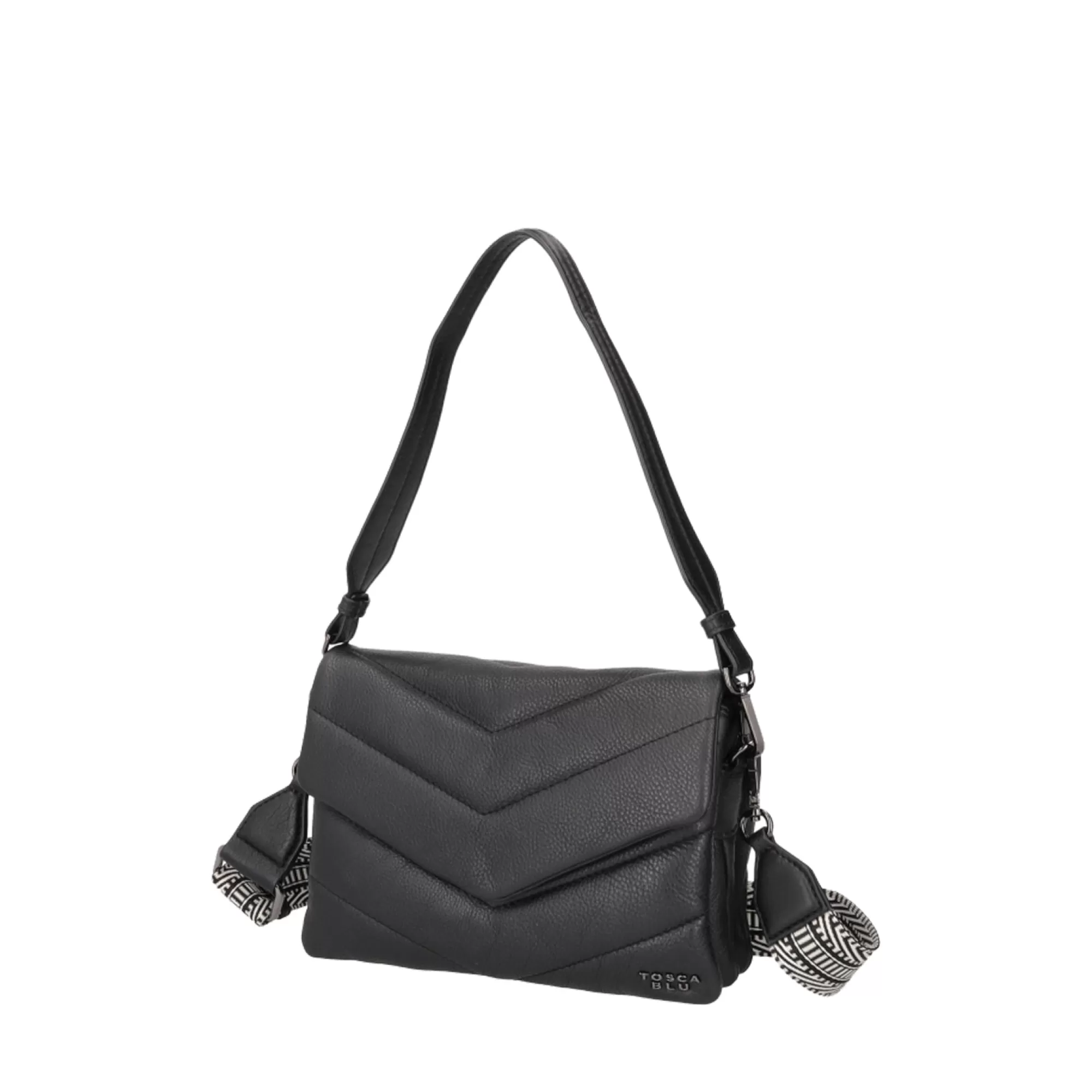 Borse A Tracolla*Tosca Blu Borsa Con Pattina "Pancake" Nera In 100% Pelle Trapuntata Nero