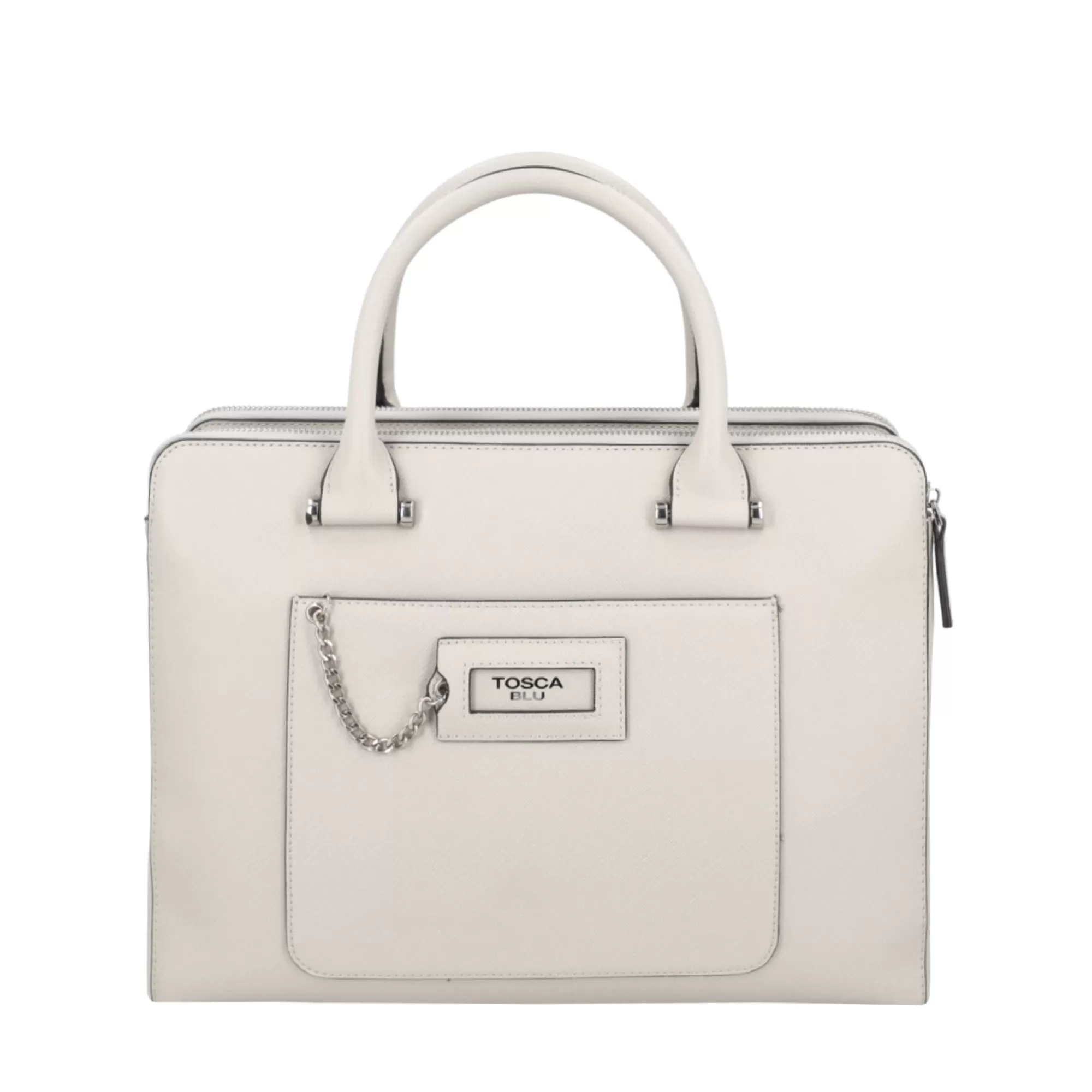 Borse Business*Tosca Blu Borsa Da Lavoro "Harvard" Ghiaccio Con Stampa Saffiano Bianco