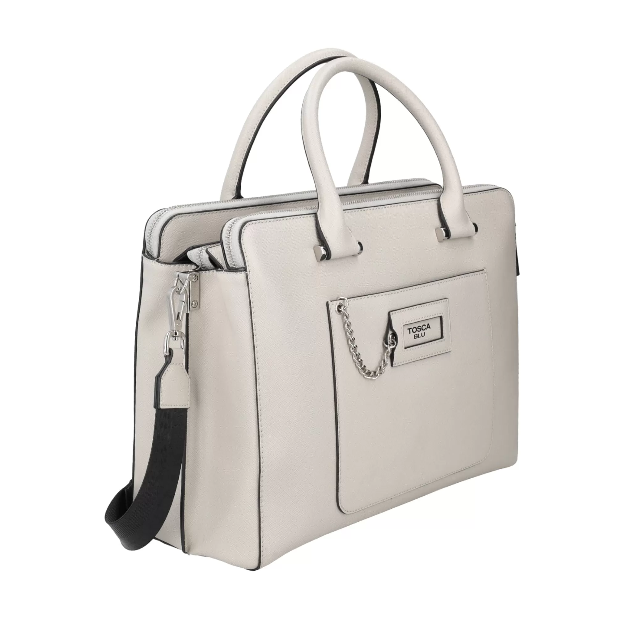 Borse Business*Tosca Blu Borsa Da Lavoro "Harvard" Ghiaccio Con Stampa Saffiano Bianco