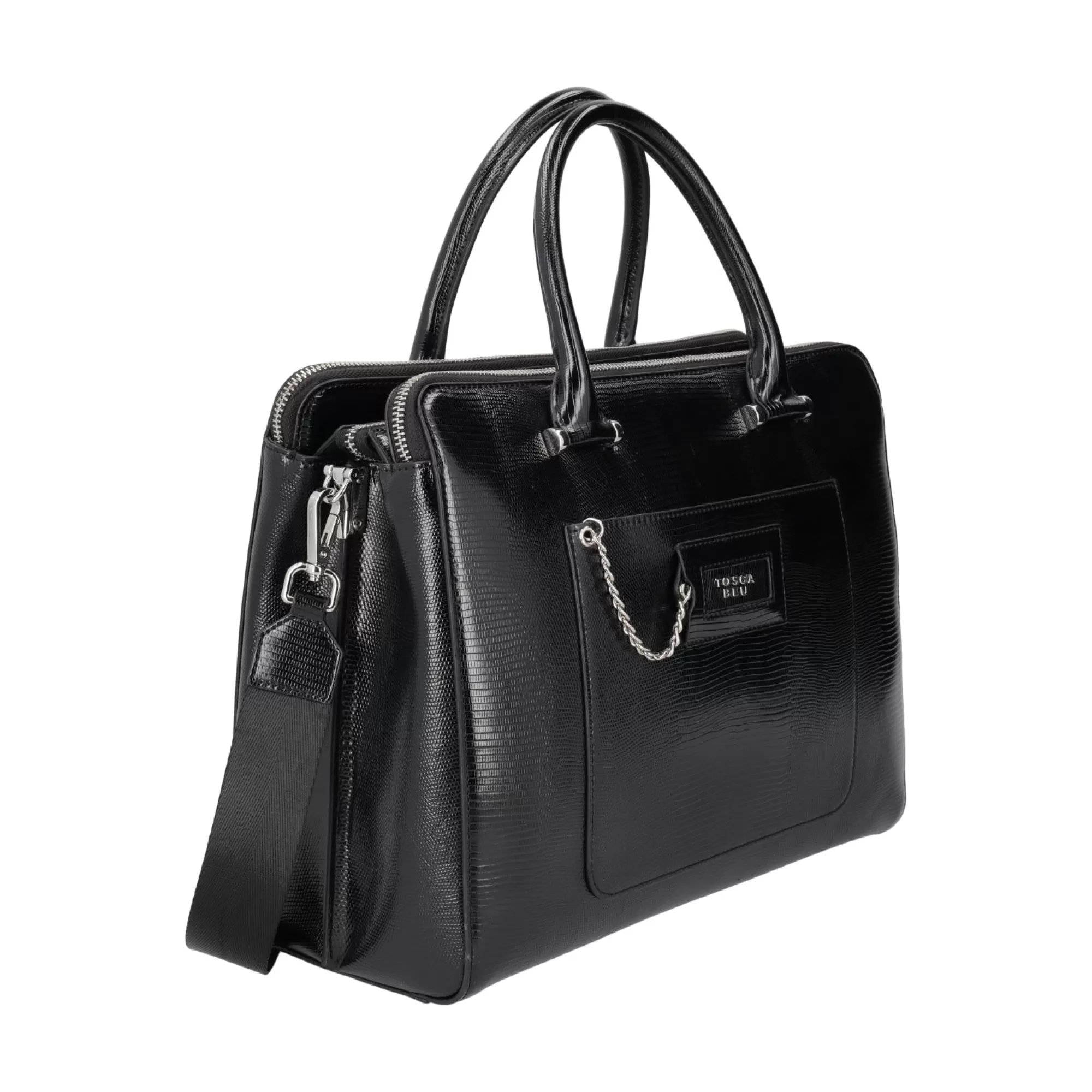 Borse Business*Tosca Blu Borsa Da Lavoro "Harvard" Nera Con Stampa Teyus Nero