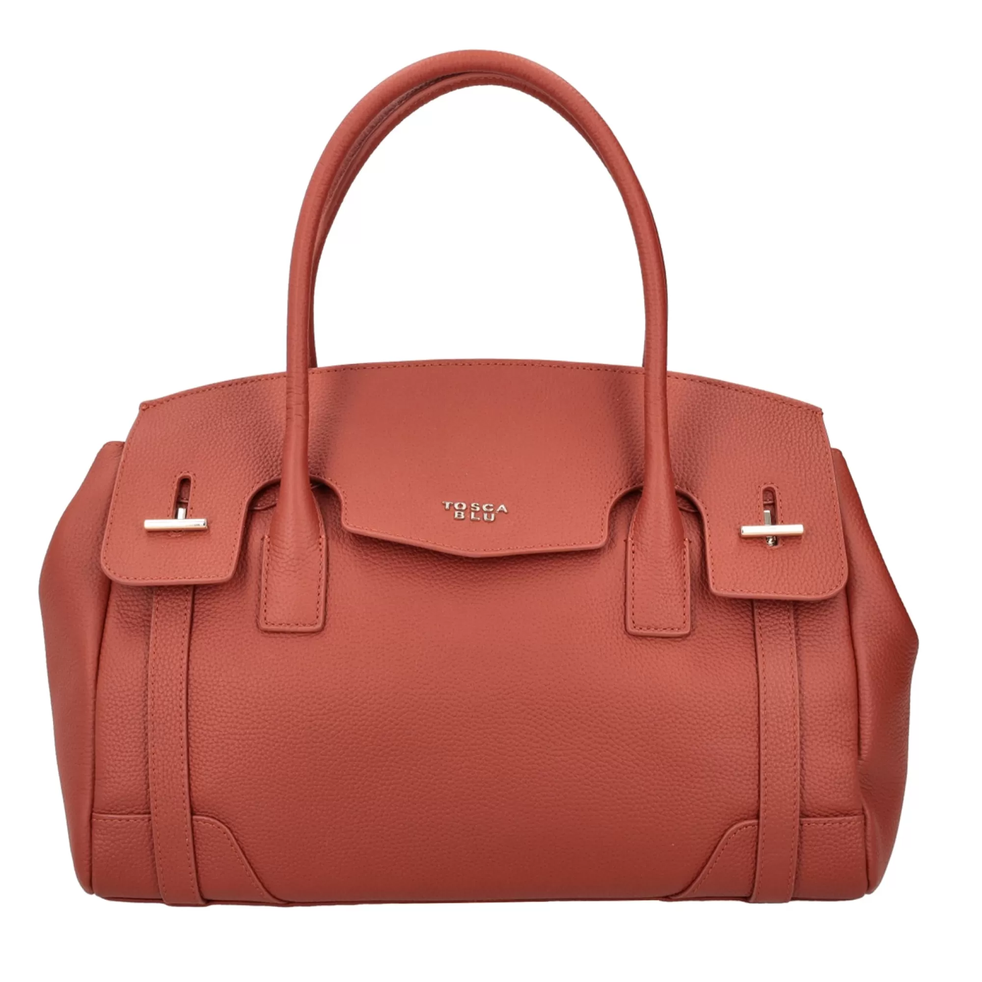 Borse A Mano*Tosca Blu Borsa Grande "Meringa" Color Mattone In 100% Pelle Bottalata Arancione
