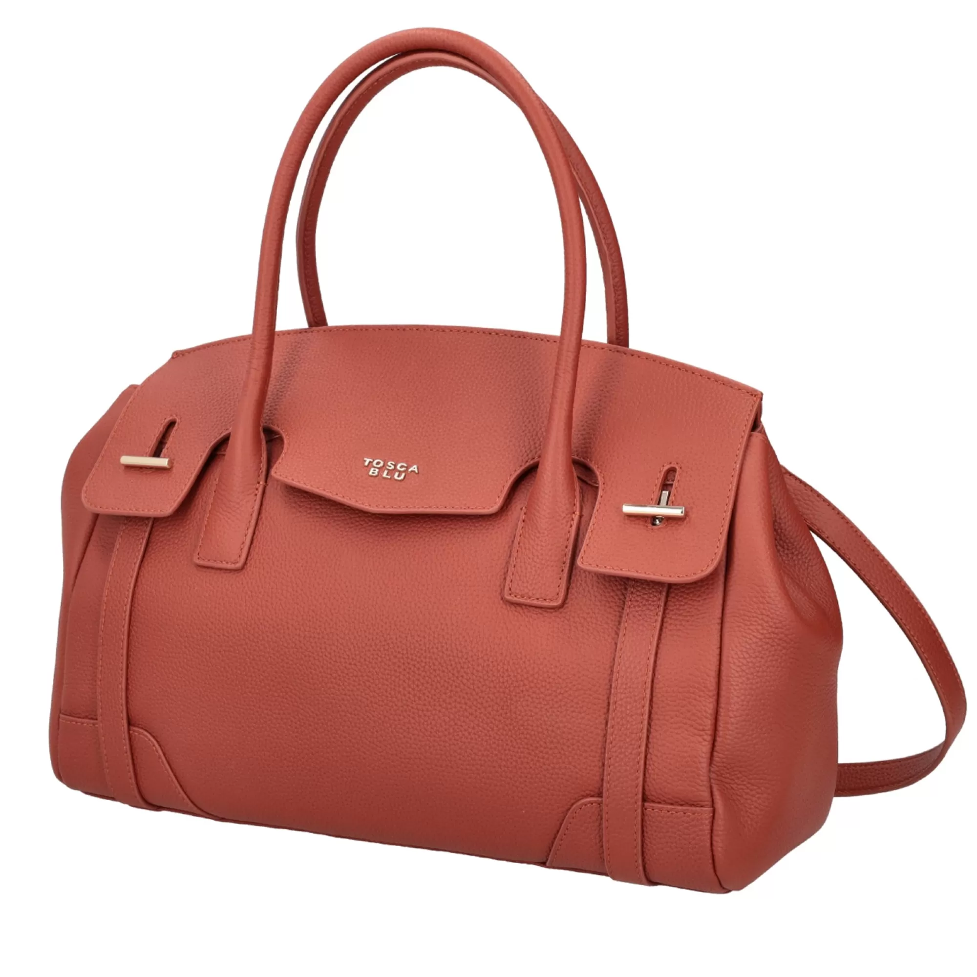 Borse A Mano*Tosca Blu Borsa Grande "Meringa" Color Mattone In 100% Pelle Bottalata Arancione