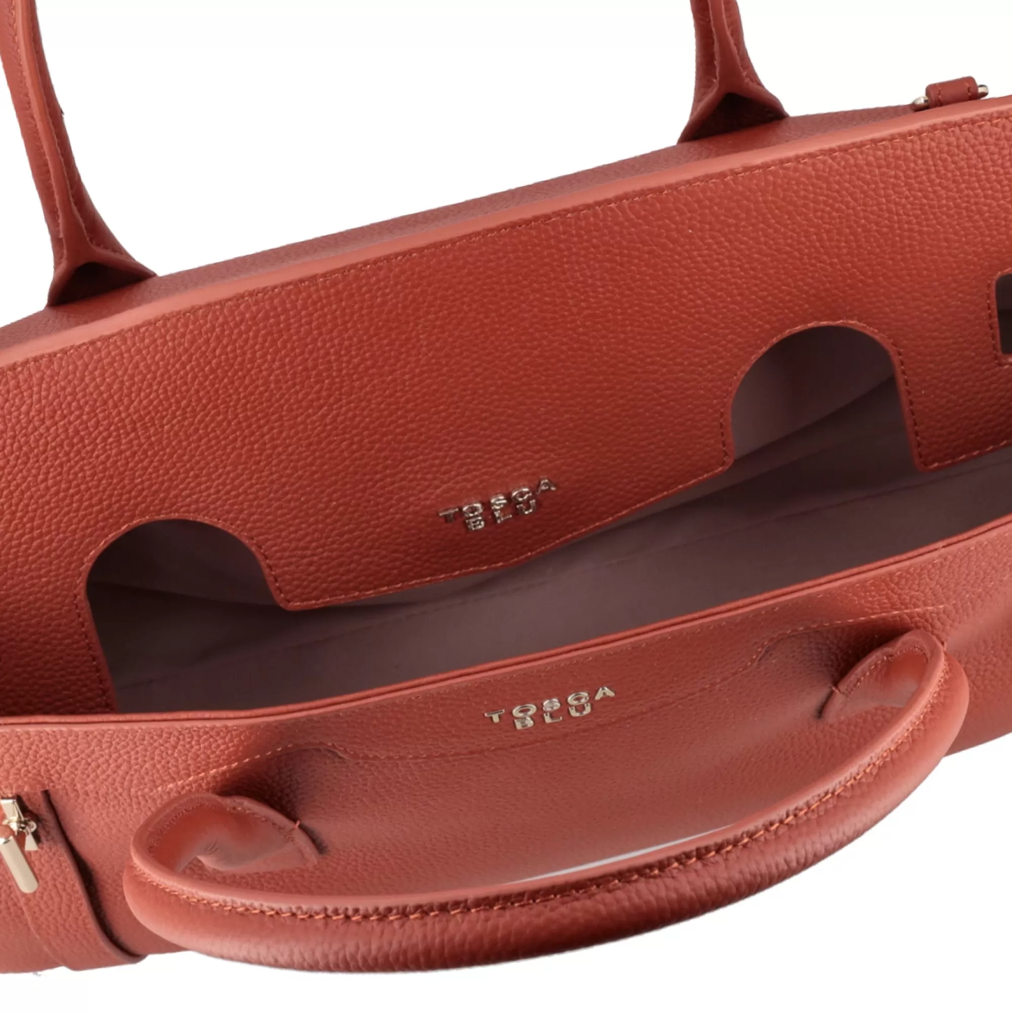 Borse A Mano*Tosca Blu Borsa Grande "Meringa" Color Mattone In 100% Pelle Bottalata Arancione