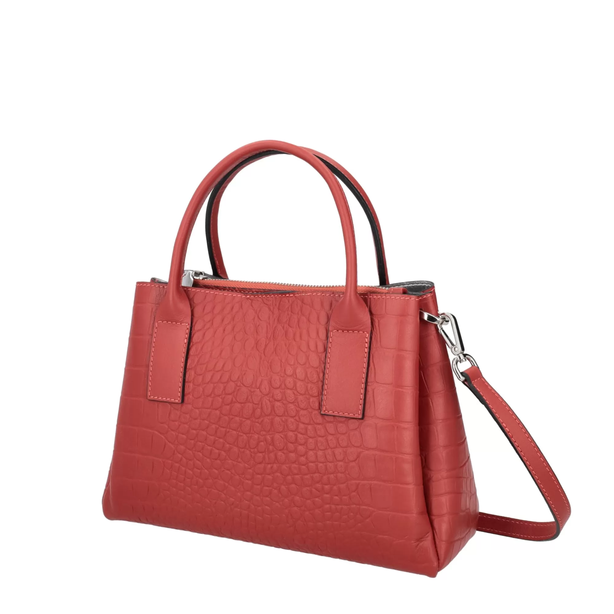 Borse A Mano*Tosca Blu Borsa Media "Bigne" In 100% Pelle Color Mattone Con Stampa Coccodrillo Arancione