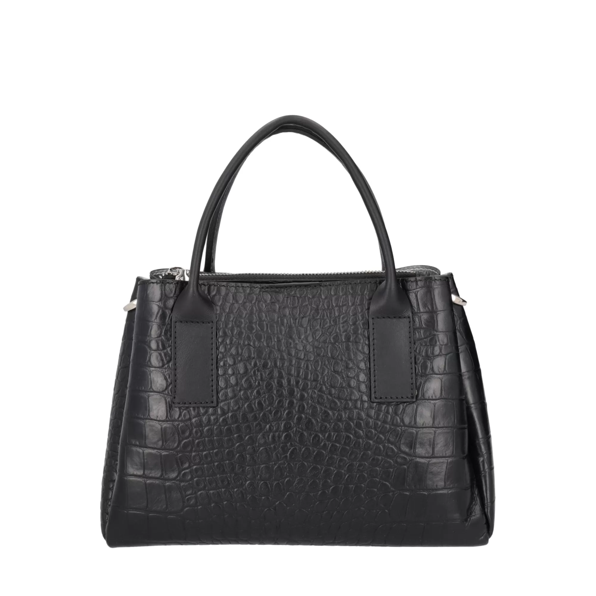 Borse A Mano*Tosca Blu Borsa Media "Bigne" In 100% Pelle Nera Con Stampa Coccodrillo Nero