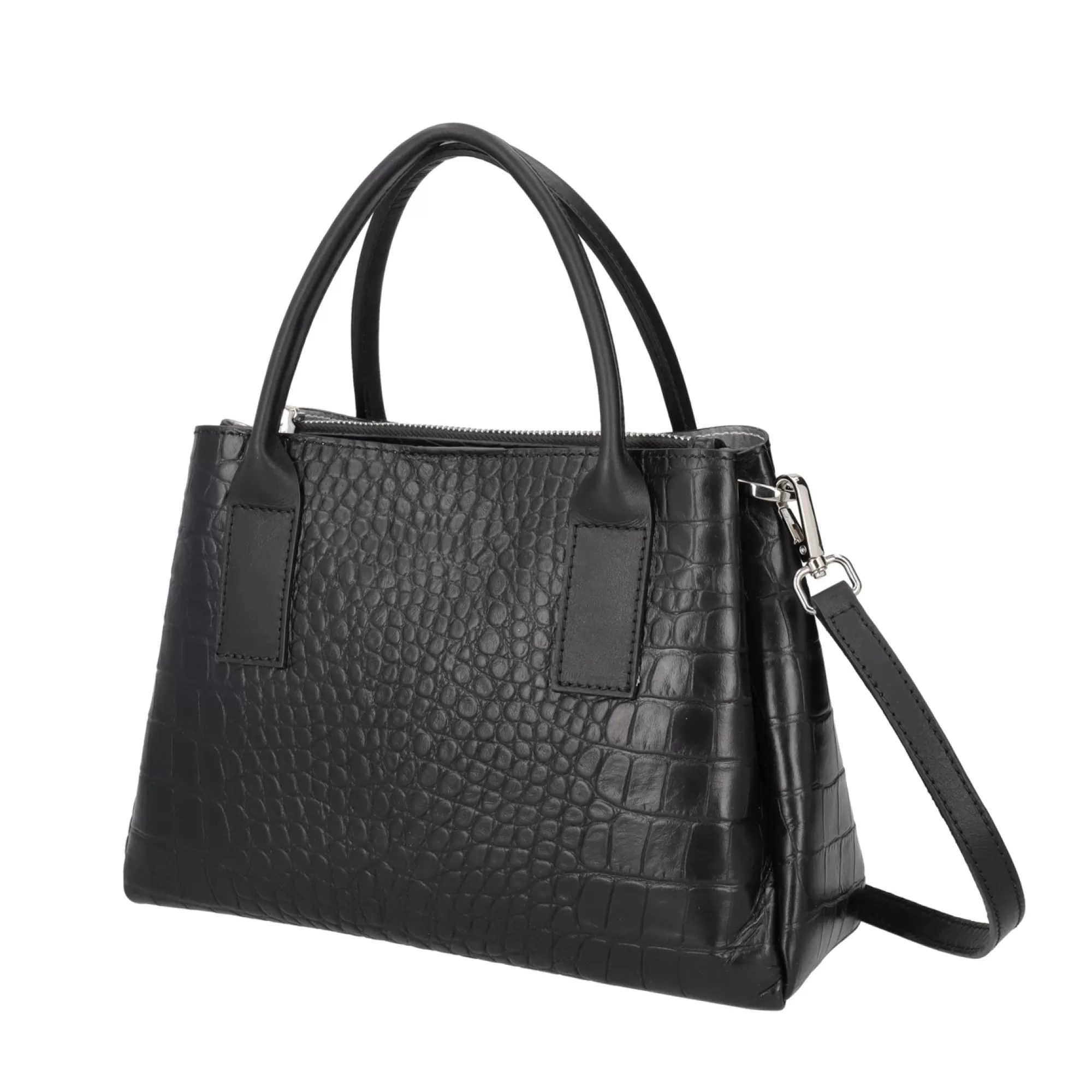 Borse A Mano*Tosca Blu Borsa Media "Bigne" In 100% Pelle Nera Con Stampa Coccodrillo Nero