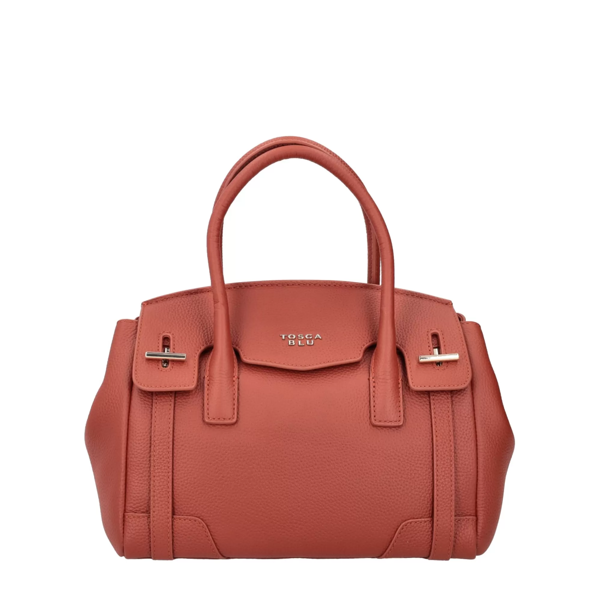 Borse A Mano*Tosca Blu Borsa Media "Meringa" Color Mattone In 100% Pelle Bottalata Arancione
