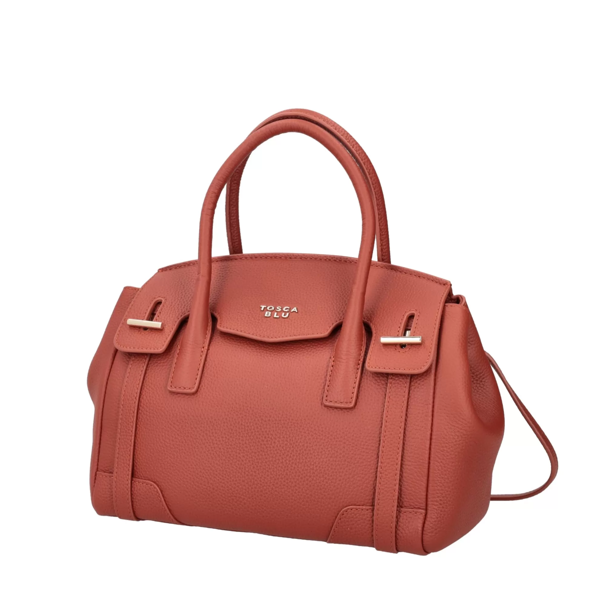 Borse A Mano*Tosca Blu Borsa Media "Meringa" Color Mattone In 100% Pelle Bottalata Arancione