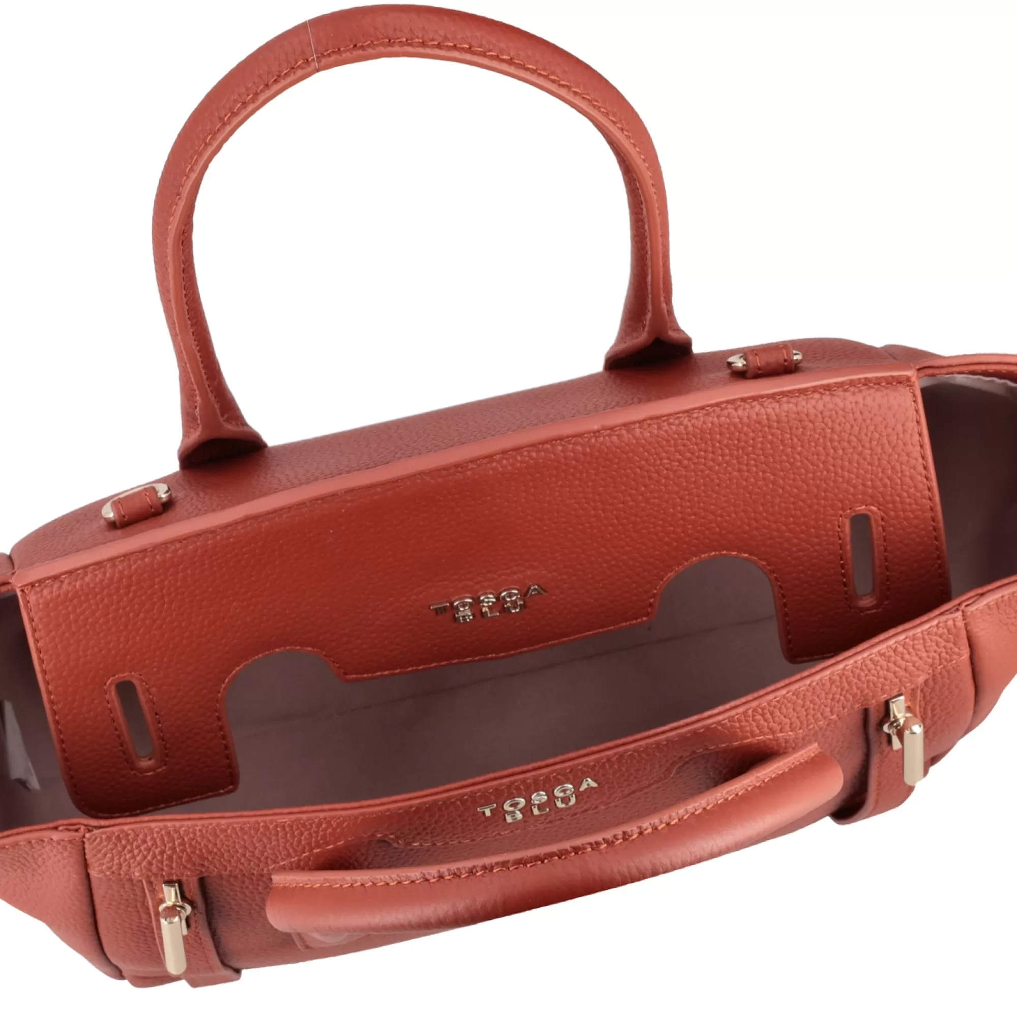 Borse A Mano*Tosca Blu Borsa Media "Meringa" Color Mattone In 100% Pelle Bottalata Arancione