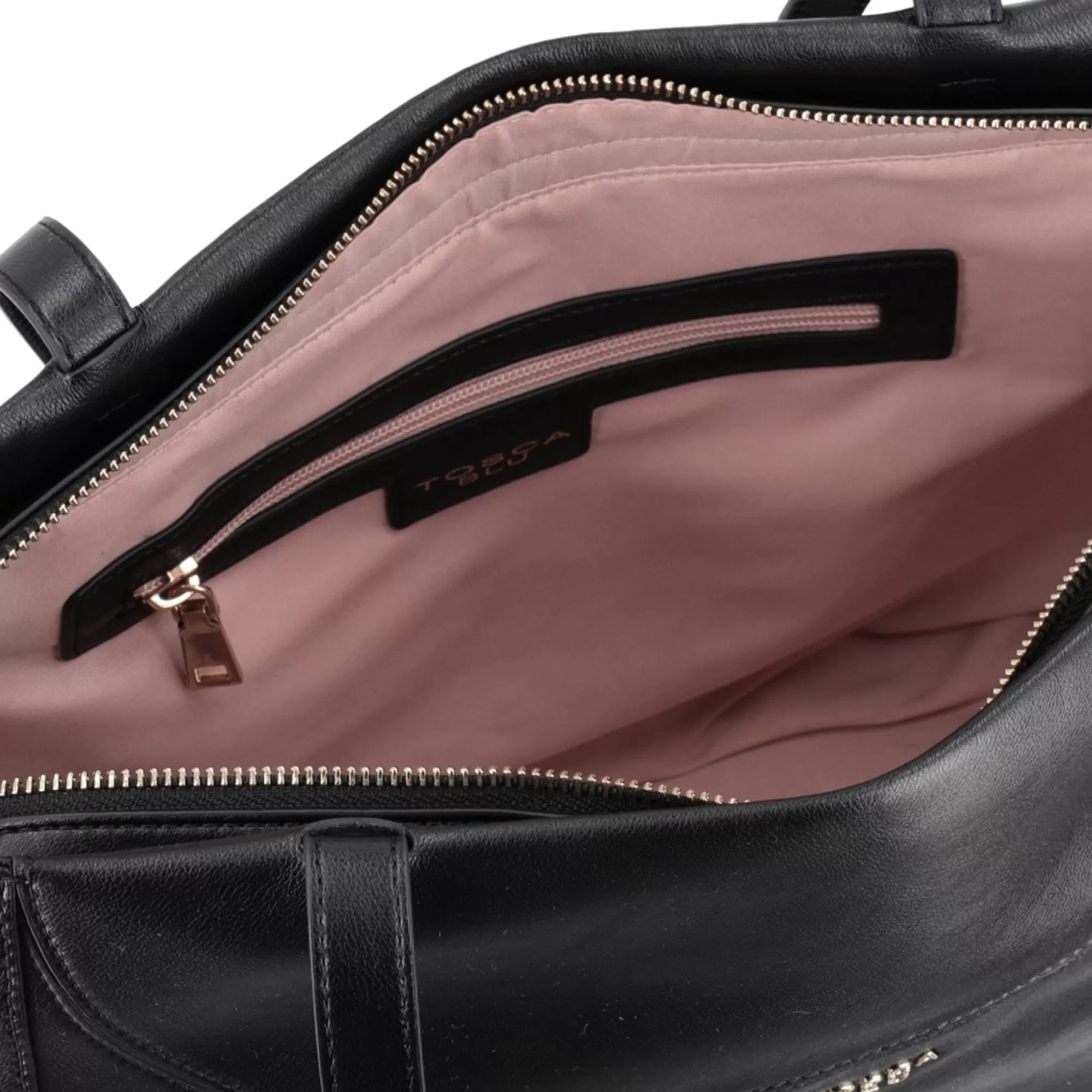 Shopping Bag*Tosca Blu Borsa Shopping "Crepes" Nera In 100% Pelle Nero