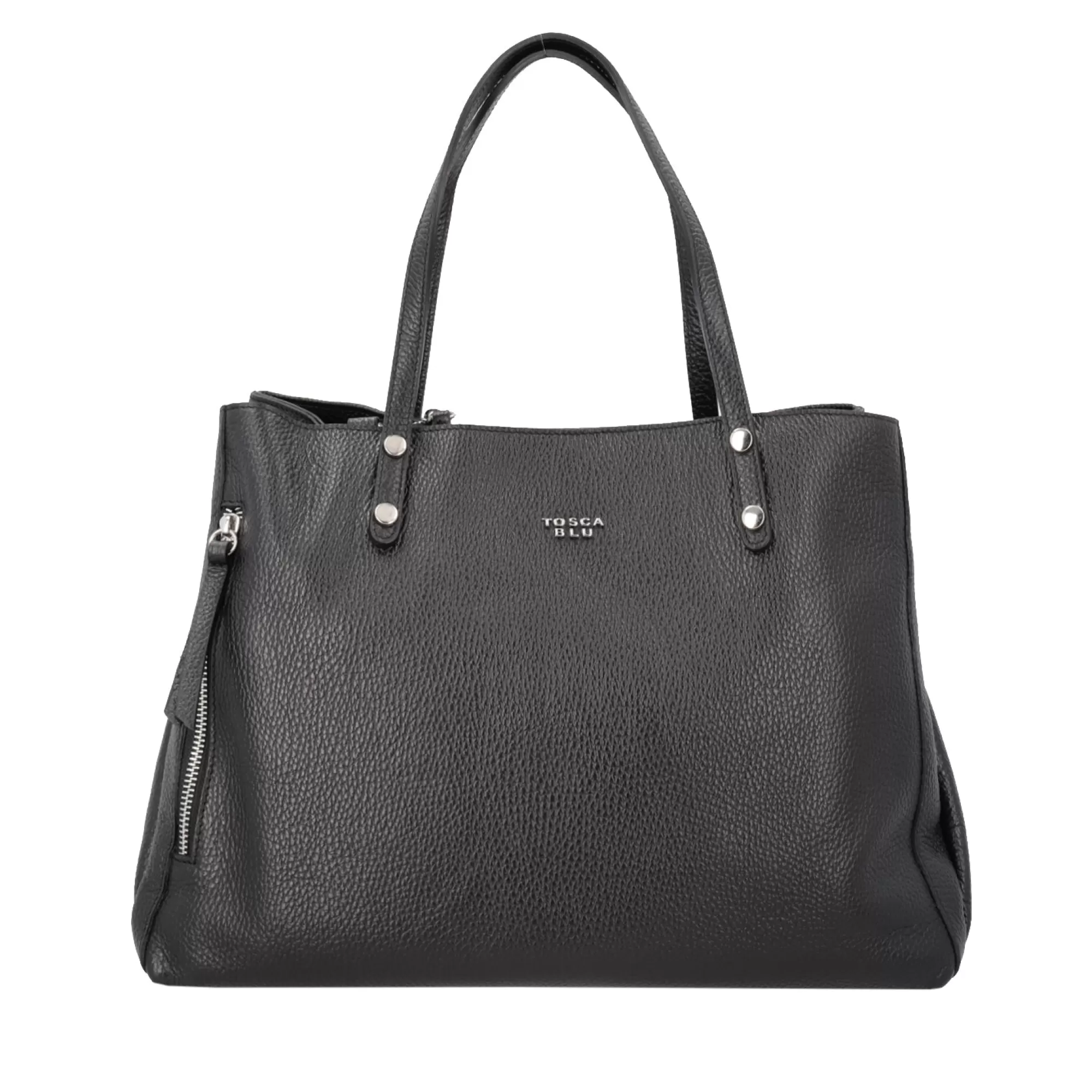 Shopping Bag*Tosca Blu Borsa Shopping "Zuppa Inglese" Nera In 100% Pelle Bottalata Nero