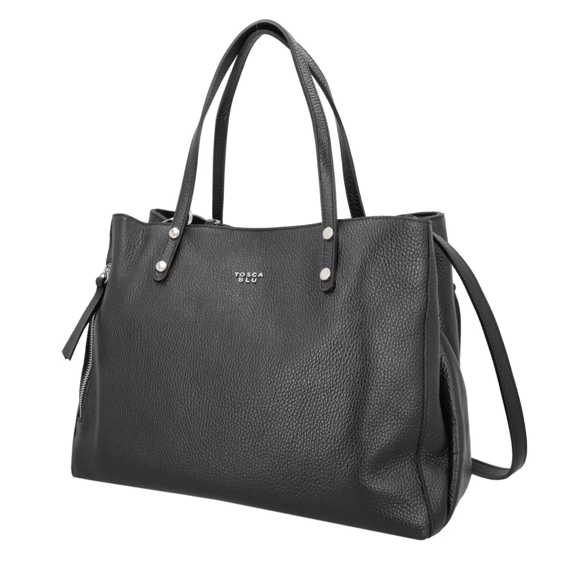 Shopping Bag*Tosca Blu Borsa Shopping "Zuppa Inglese" Nera In 100% Pelle Bottalata Nero
