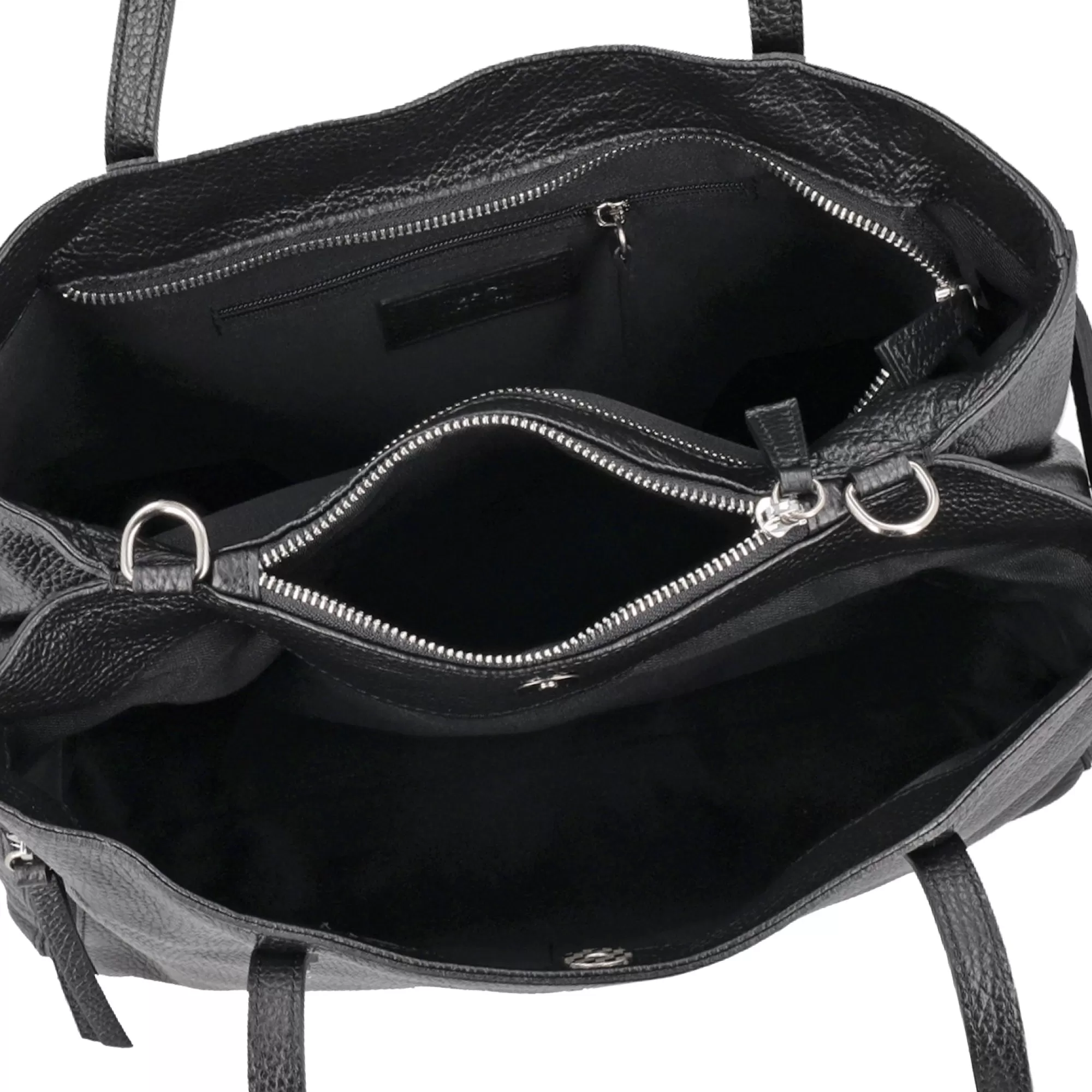 Shopping Bag*Tosca Blu Borsa Shopping "Zuppa Inglese" Nera In 100% Pelle Bottalata Nero