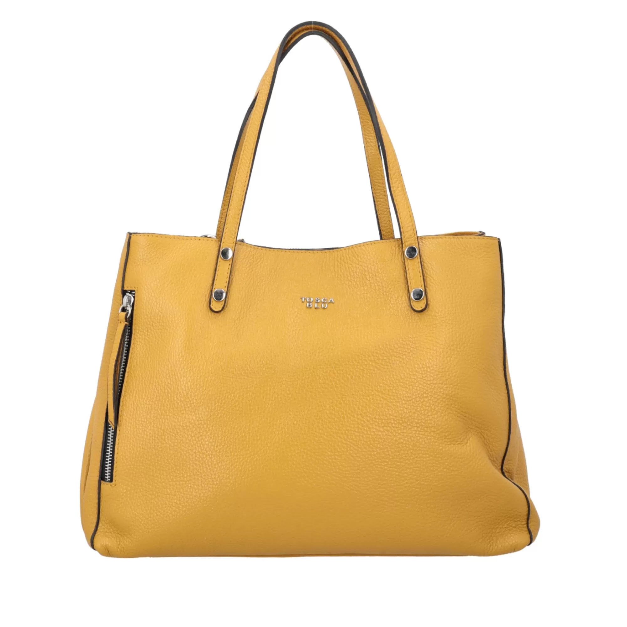 Shopping Bag*Tosca Blu Borsa Shopping "Zuppa Inglese" Ocra In 100% Pelle Bottalata Giallo