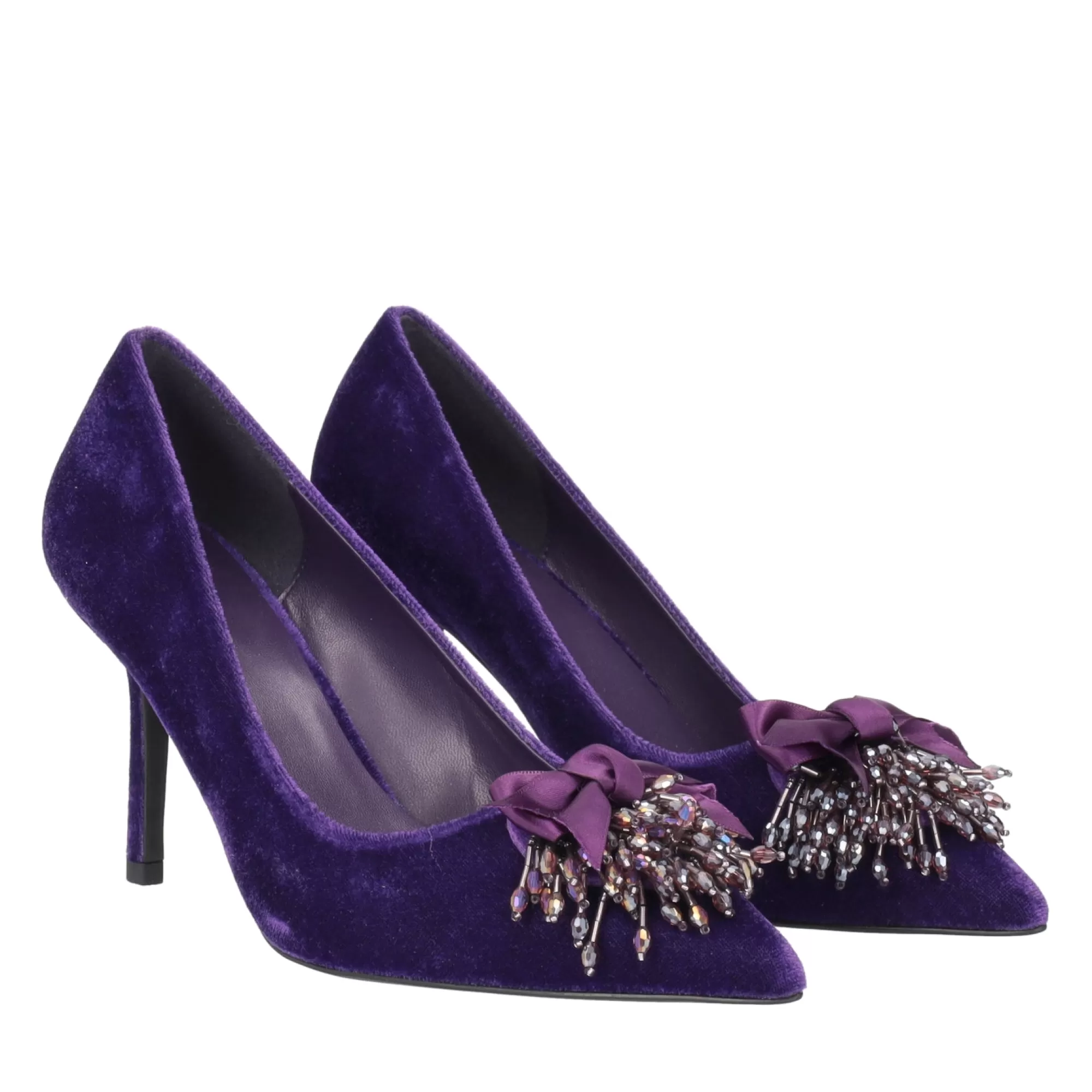 Decollete*Tosca Blu Decollete "Charlotte" In Velluto Con Tacco Medio E Accessorio Viola
