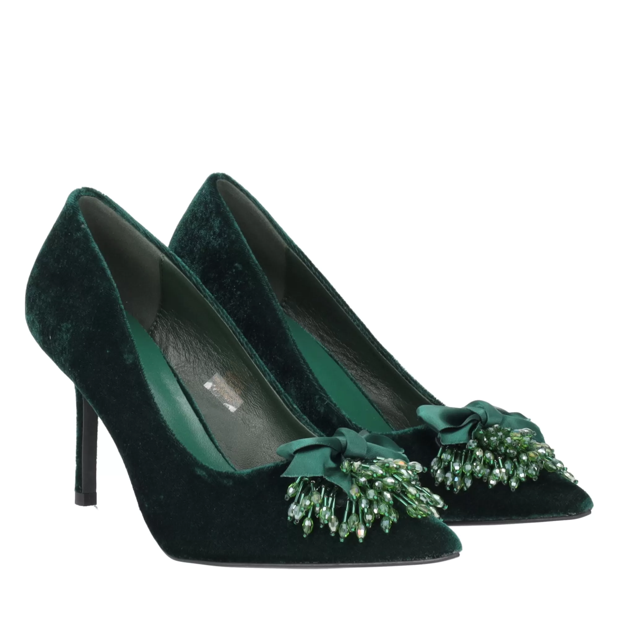 Decollete*Tosca Blu Decollete "Charlotte" In Velluto Con Tacco Medio E Accessorio Verde