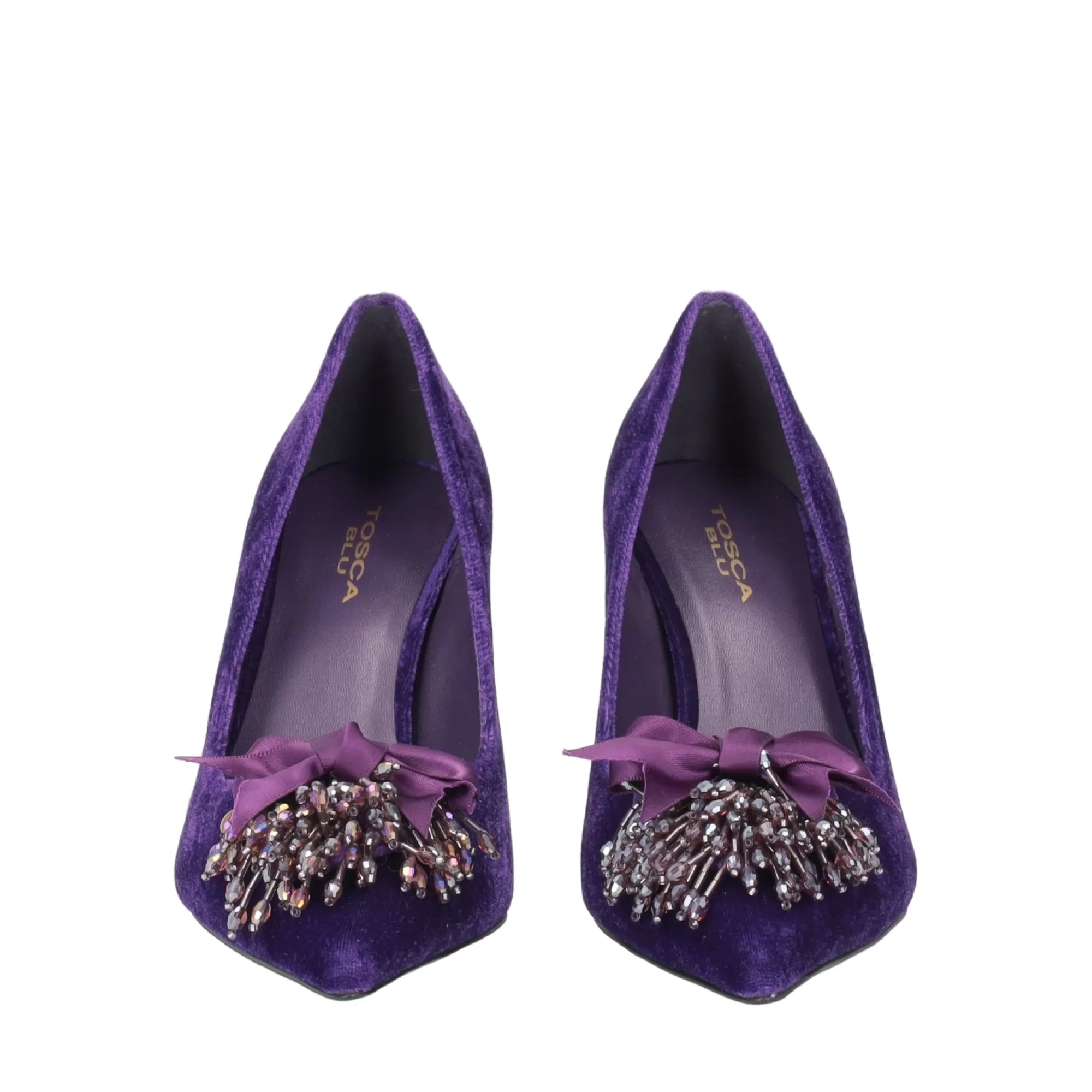 Decollete*Tosca Blu Decollete "Charlotte" In Velluto Con Tacco Medio E Accessorio Viola