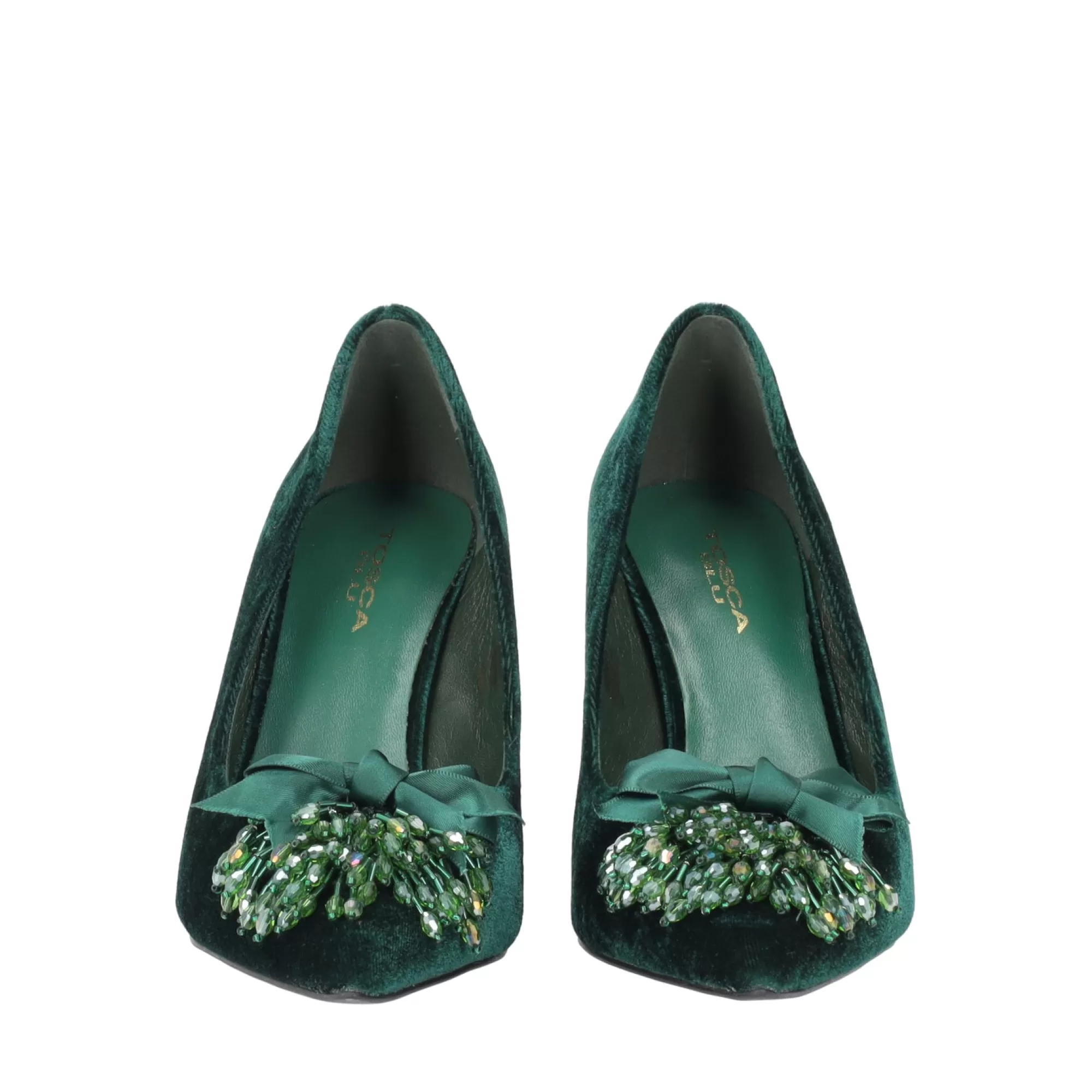 Decollete*Tosca Blu Decollete "Charlotte" In Velluto Con Tacco Medio E Accessorio Verde