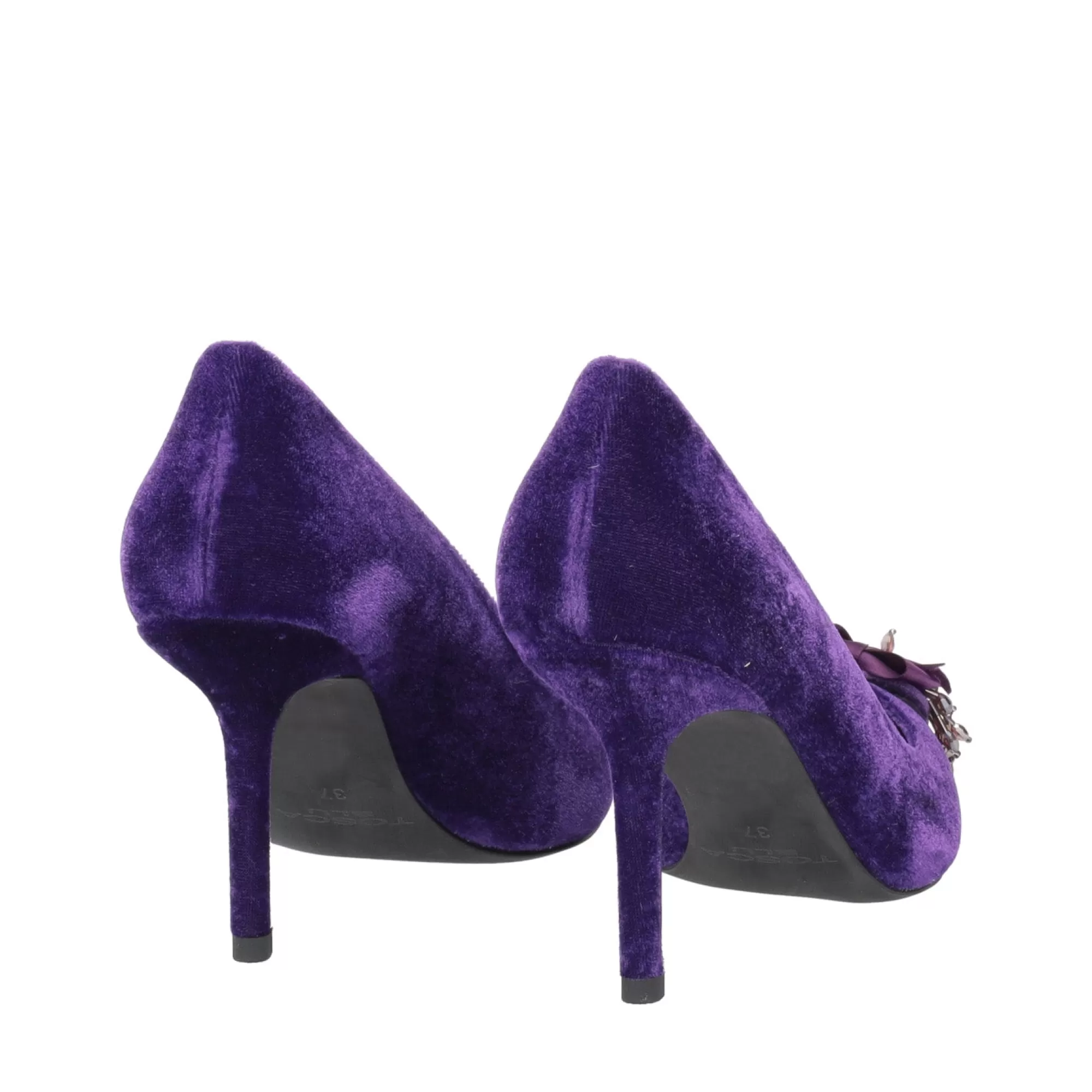 Decollete*Tosca Blu Decollete "Charlotte" In Velluto Con Tacco Medio E Accessorio Viola