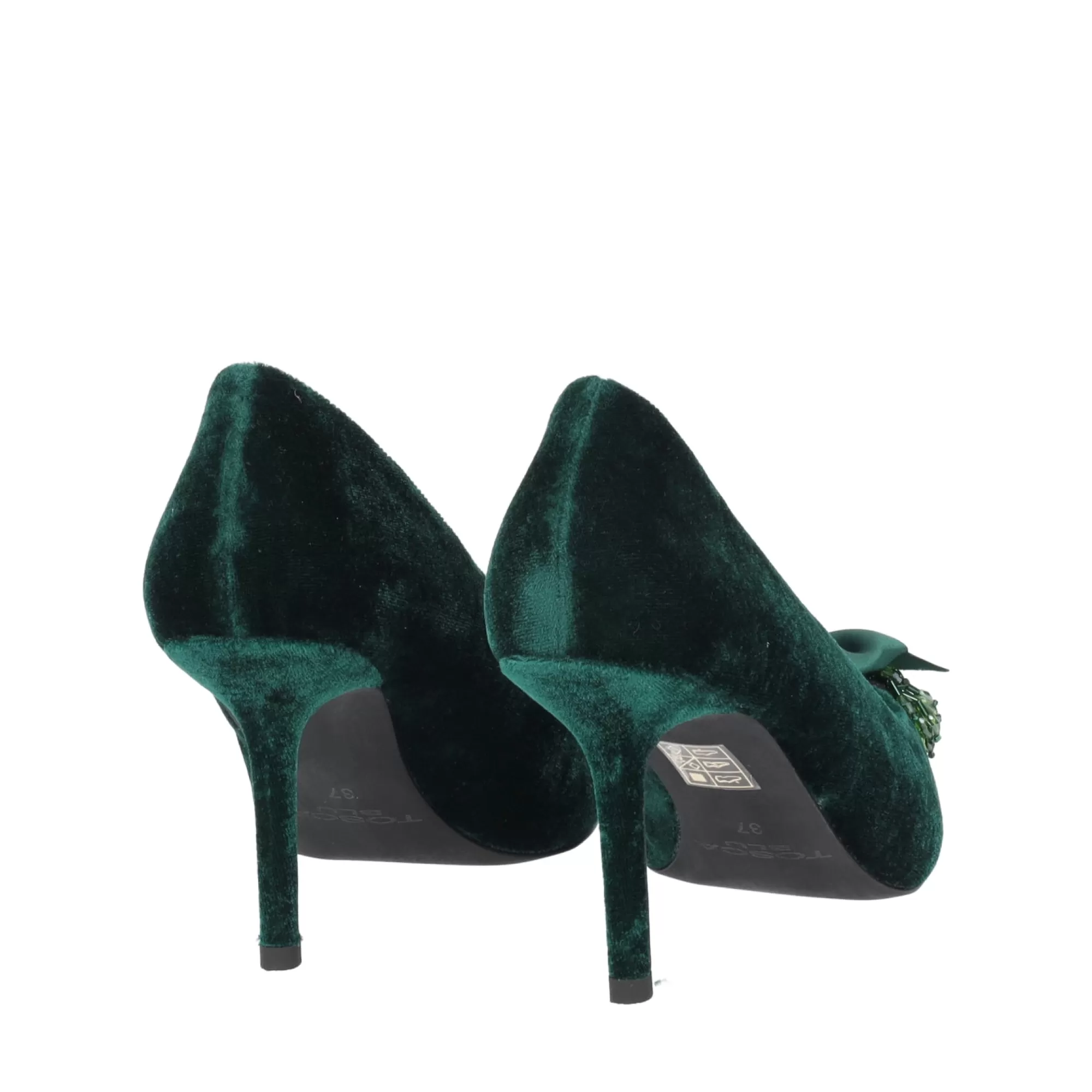 Decollete*Tosca Blu Decollete "Charlotte" In Velluto Con Tacco Medio E Accessorio Verde