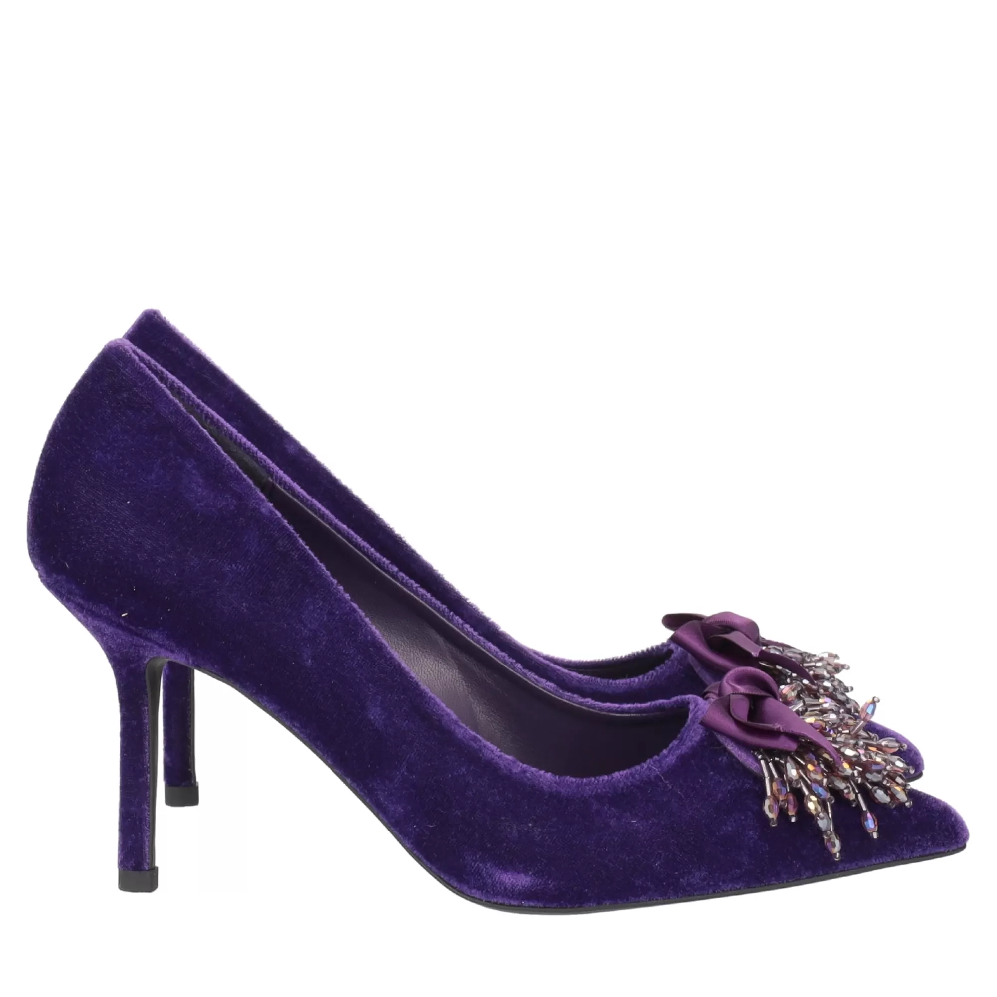 Decollete*Tosca Blu Decollete "Charlotte" In Velluto Con Tacco Medio E Accessorio Viola