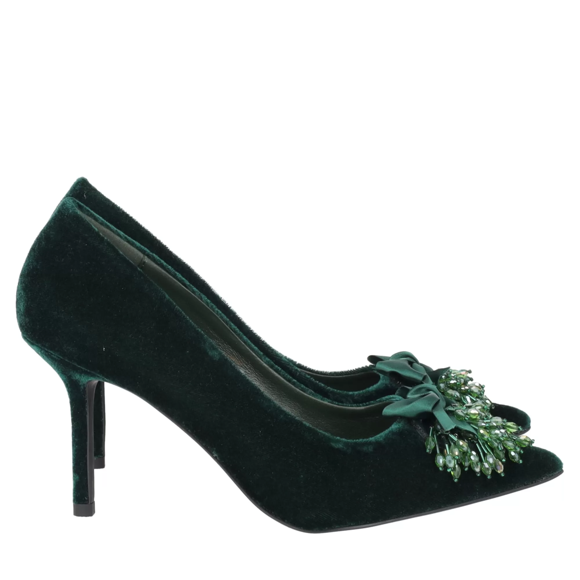 Decollete*Tosca Blu Decollete "Charlotte" In Velluto Con Tacco Medio E Accessorio Verde