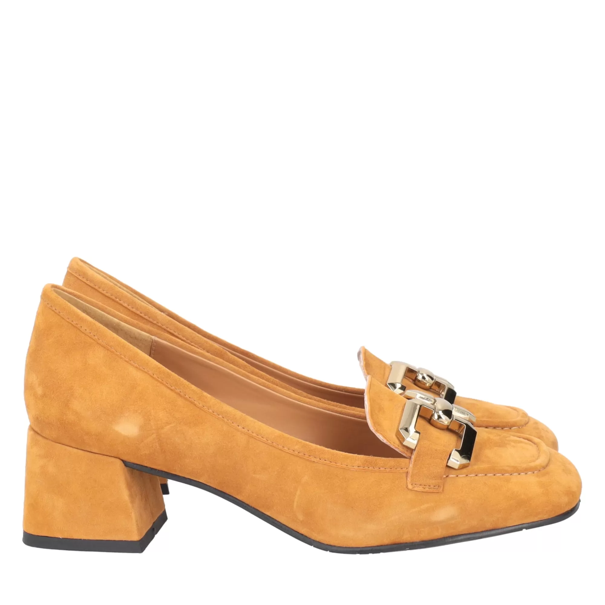 Mocassini*Tosca Blu Mocassino "Barbara" Color Senape In Camoscio Con Tacco Largo Giallo
