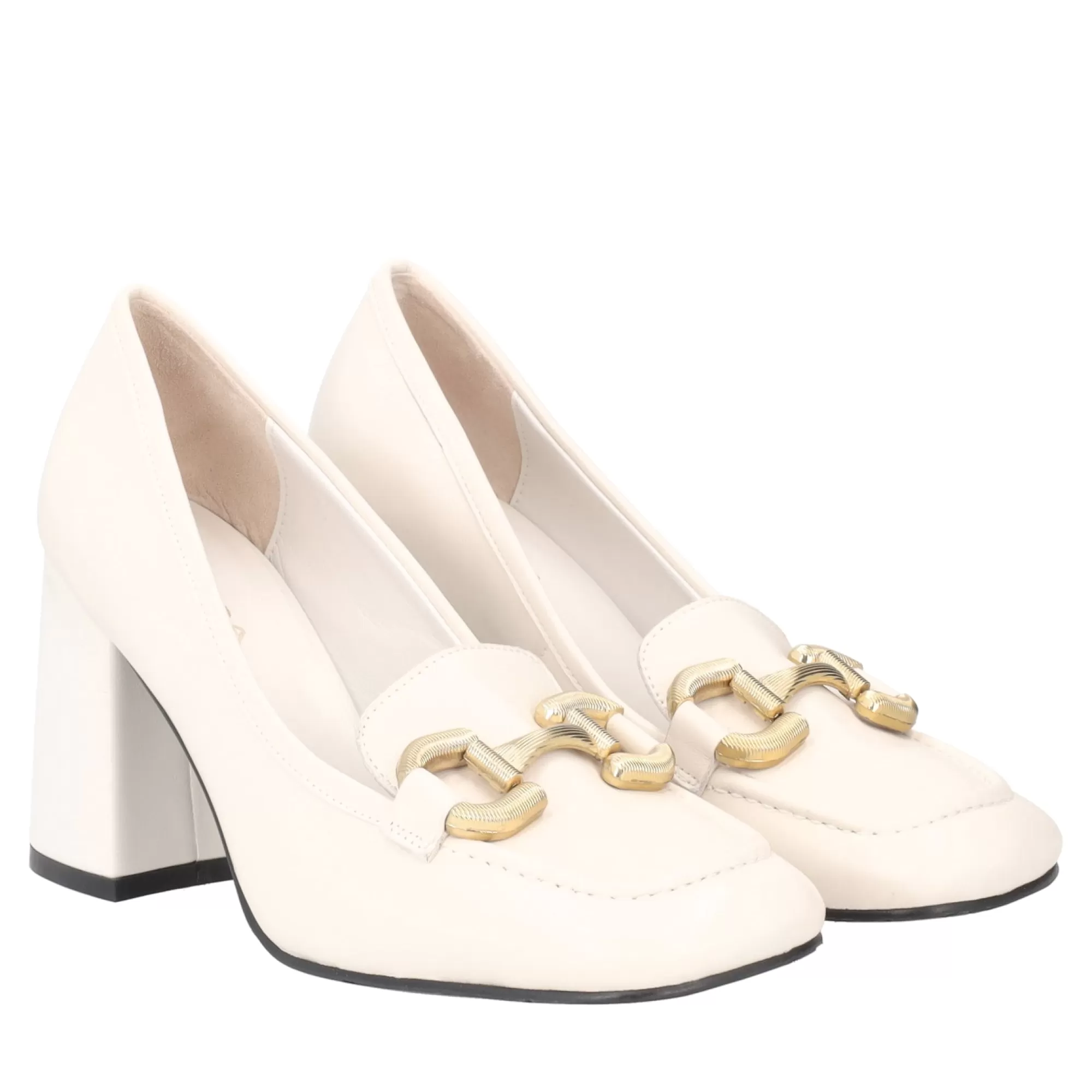 Mocassini*Tosca Blu Mocassino "Brenda" Color Latte In Nappa Con Tacco Medio Bianco