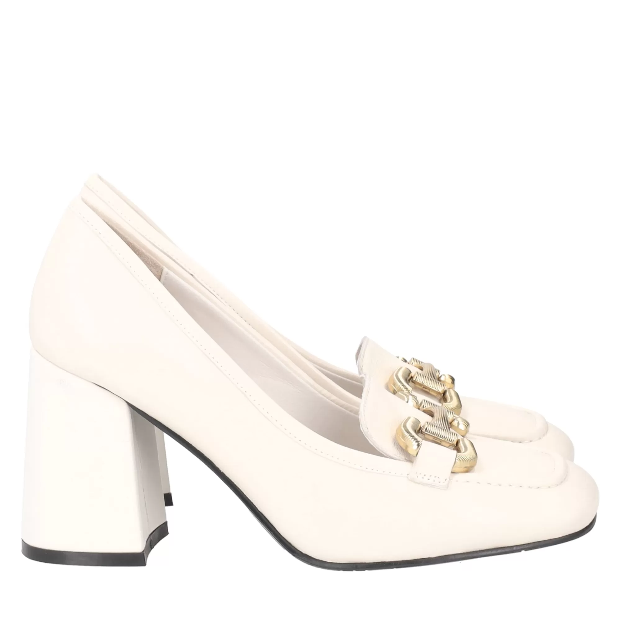 Mocassini*Tosca Blu Mocassino "Brenda" Color Latte In Nappa Con Tacco Medio Bianco