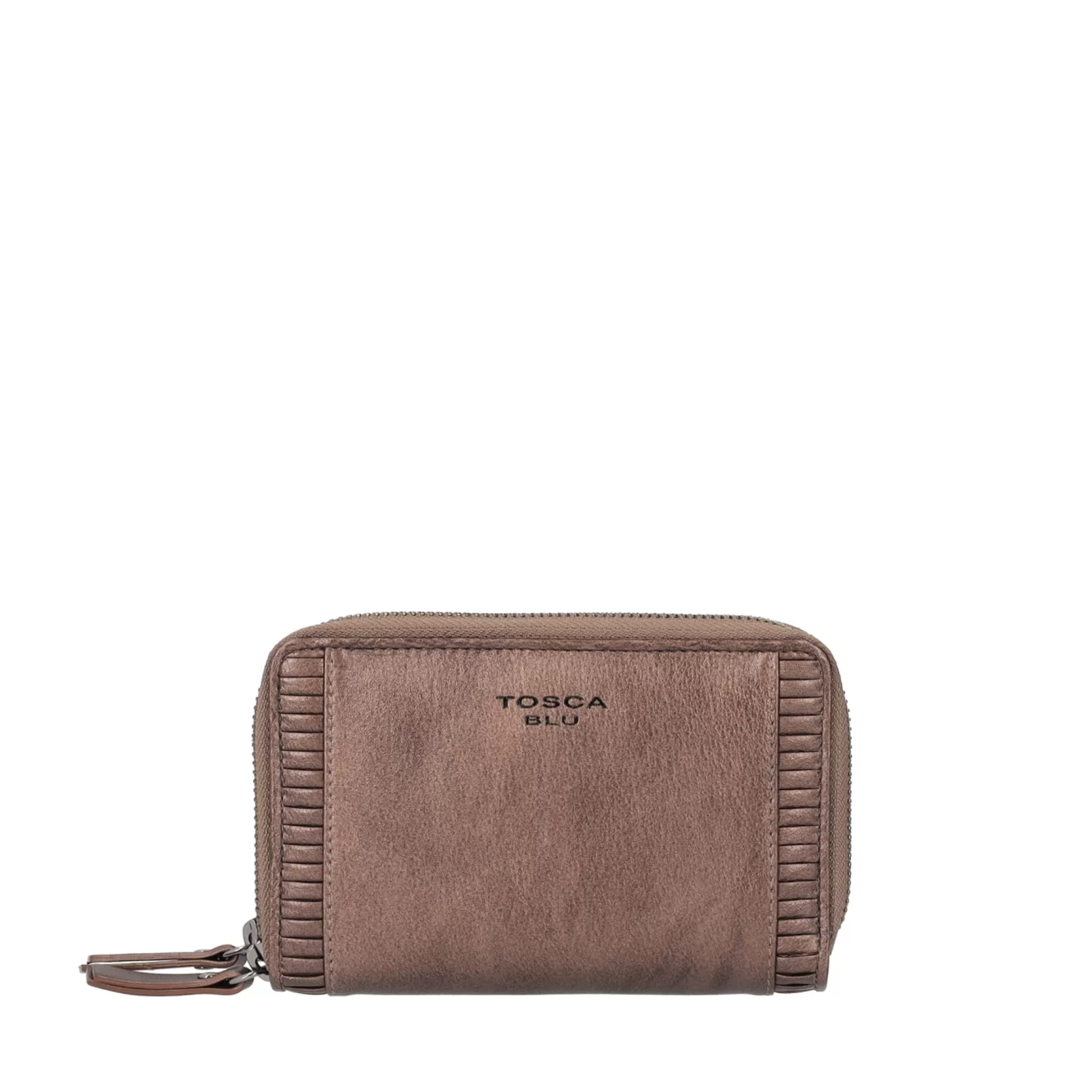 Portafogli E Portachiavi*Tosca Blu Portafoglio Medio In Vera Pelle "Plisse Wallets" Con Doppia Zip Marrone