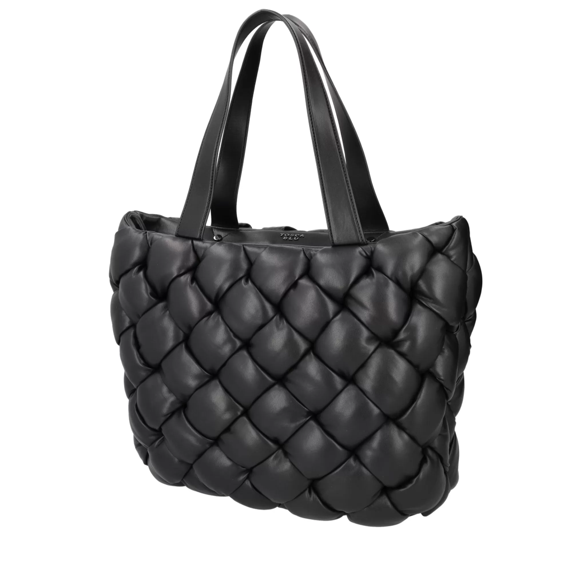 Shopping Bag*Tosca Blu Shopping Bag "Panna Montata" Imbottita Con Effetto Intrecciato Nero