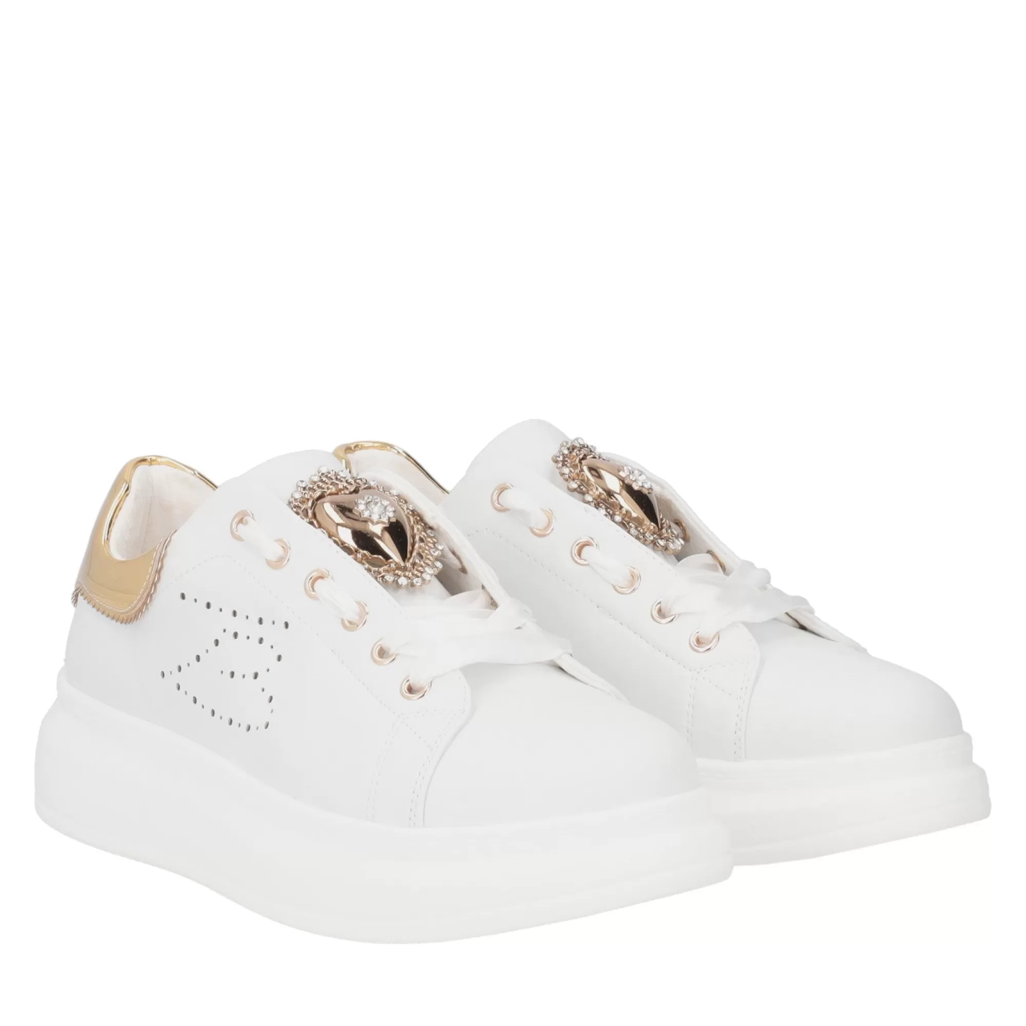 Sneakers*Tosca Blu Sneaker "Allison" In Nappa Bianca Con Accessorio Cuore Bianco