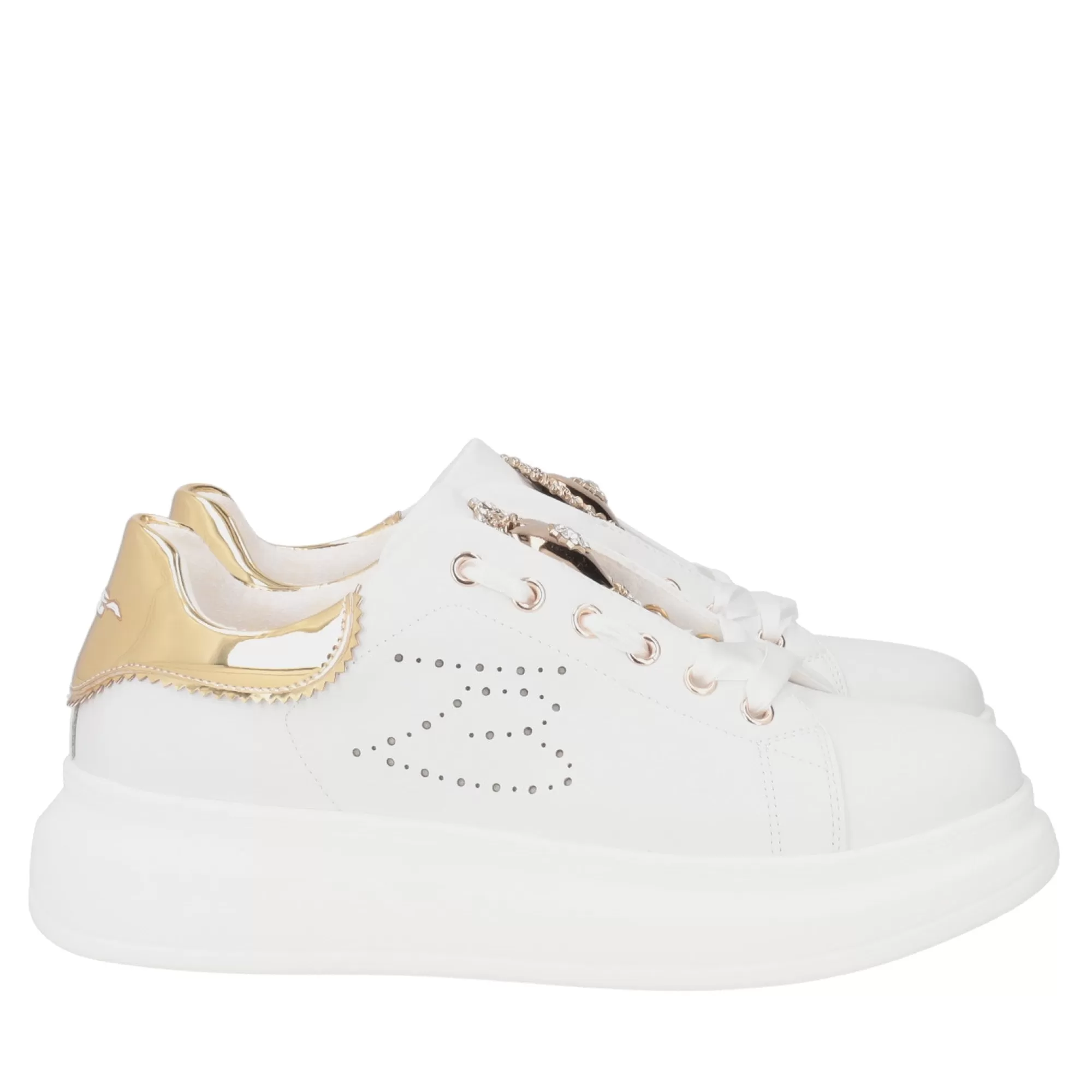 Sneakers*Tosca Blu Sneaker "Allison" In Nappa Bianca Con Accessorio Cuore Bianco