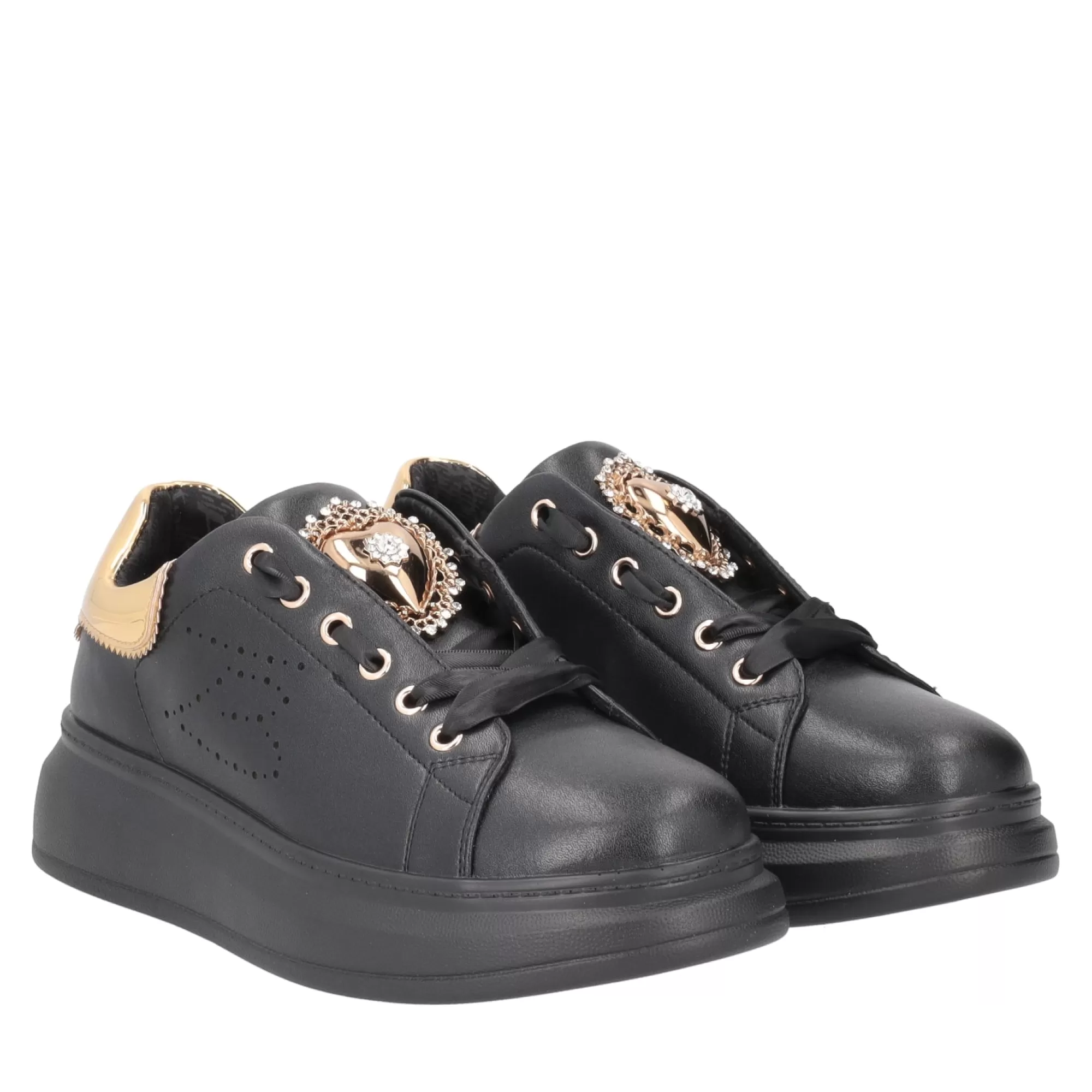 Sneakers*Tosca Blu Sneaker "Allison" In Nappa Nera Con Accessorio Cuore Nero