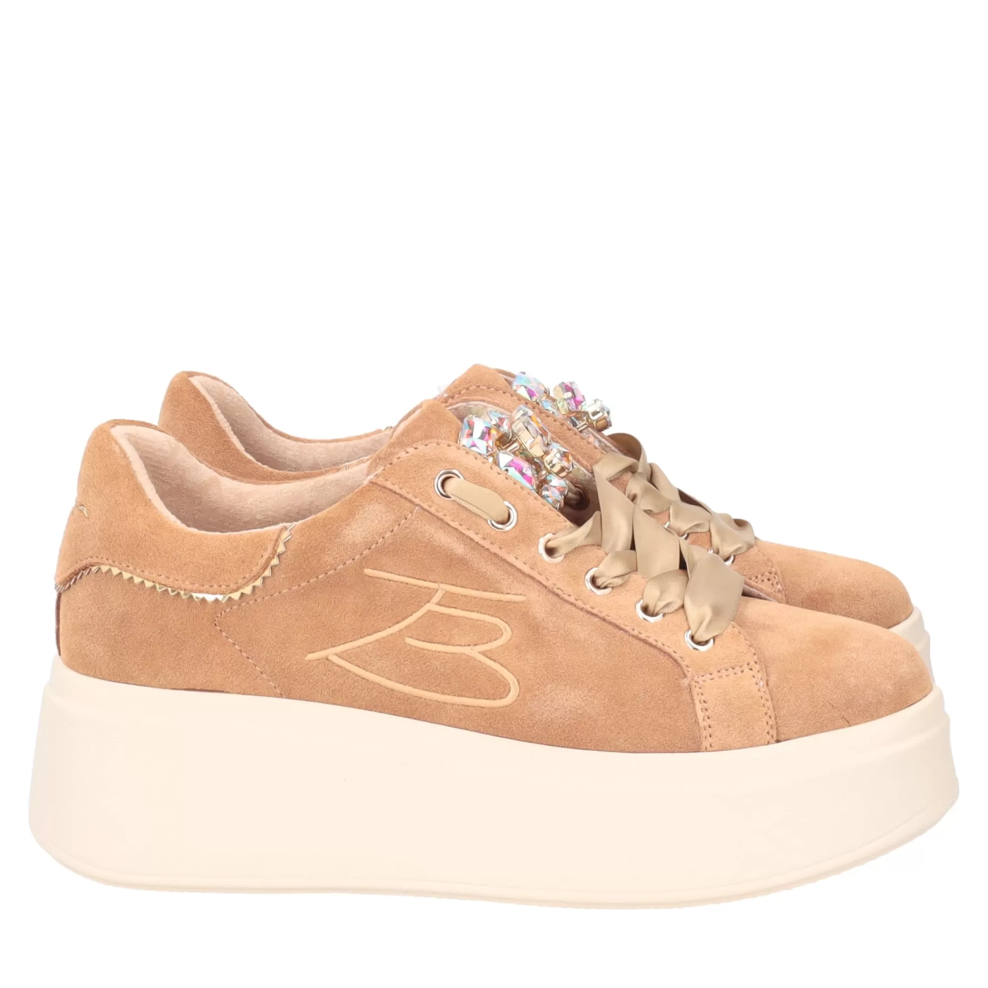 Sneakers*Tosca Blu Sneaker "Angelina" In Camoscio Colore Cuoio Con Accessorio Marrone