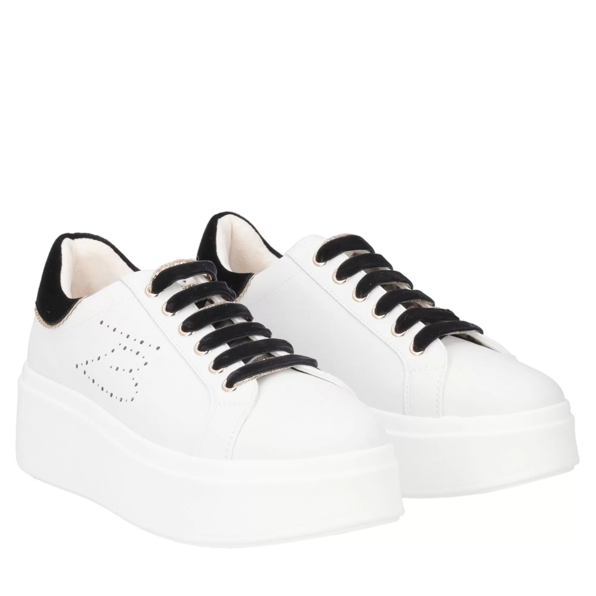 Sneakers*Tosca Blu Sneaker "Angelina" In Nappa Bianca Con Lacci Neri A Contrasto Bianco