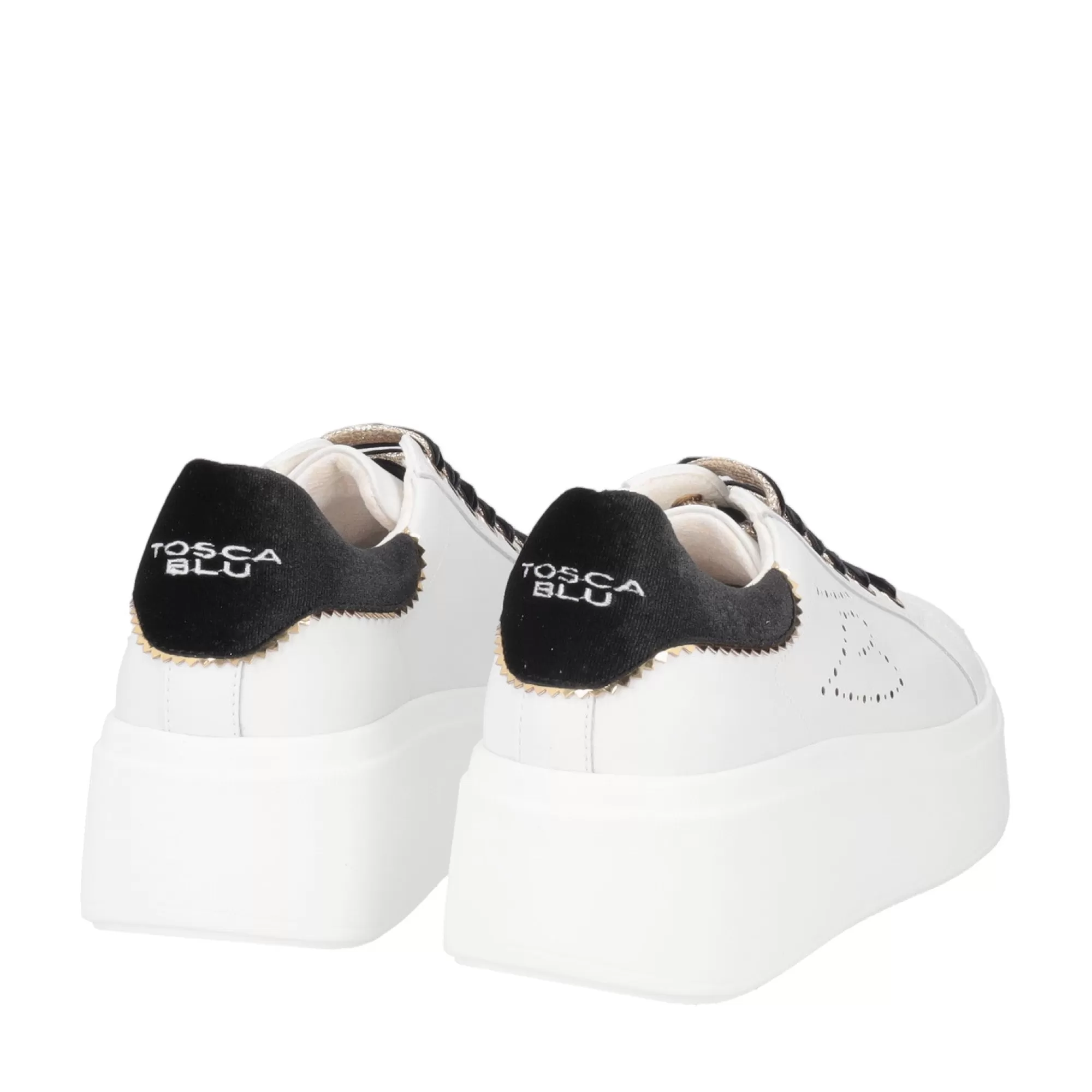 Sneakers*Tosca Blu Sneaker "Angelina" In Nappa Bianca Con Lacci Neri A Contrasto Bianco