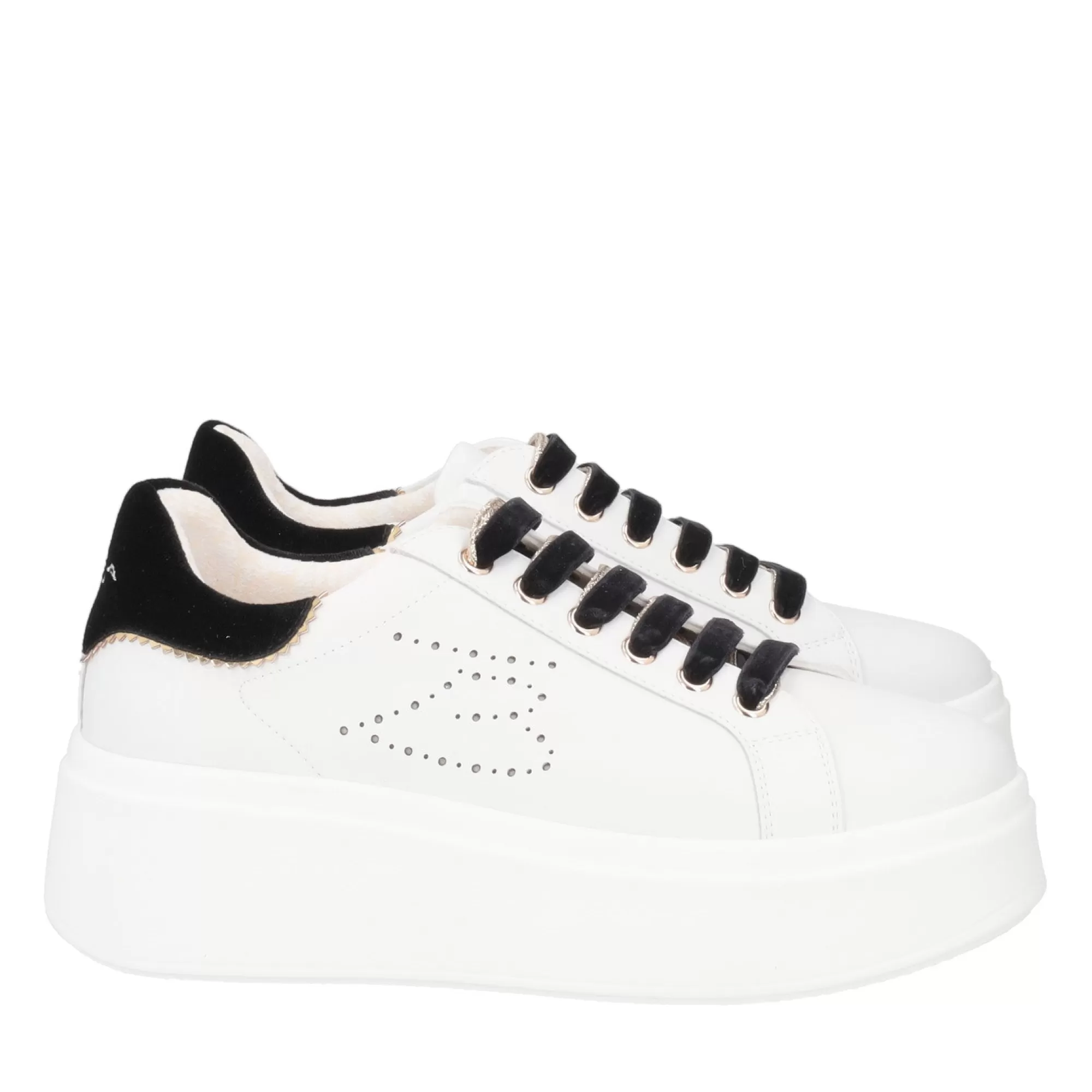 Sneakers*Tosca Blu Sneaker "Angelina" In Nappa Bianca Con Lacci Neri A Contrasto Bianco