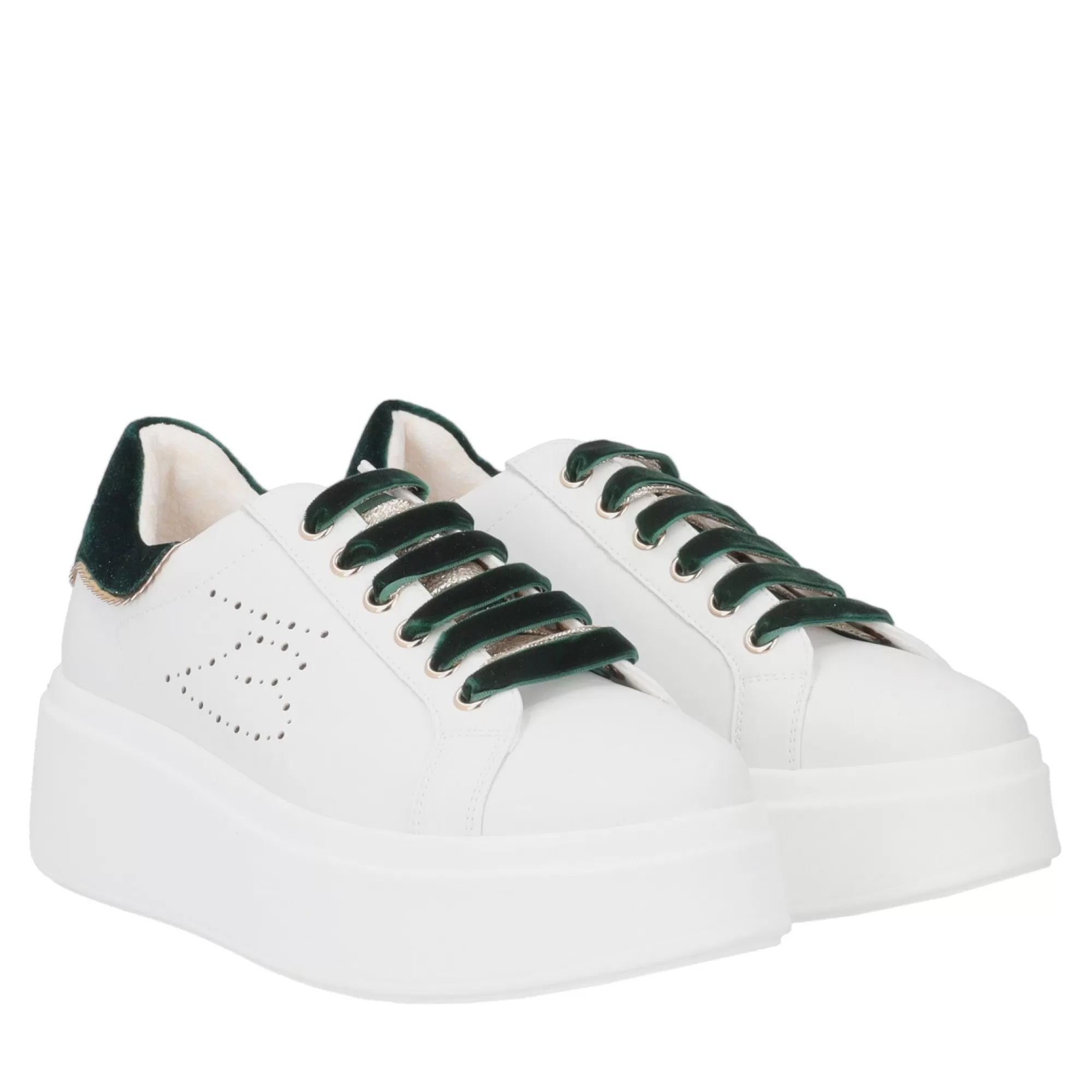 Sneakers*Tosca Blu Sneaker "Angelina" In Nappa Bianca Con Lacci Verdi A Contrasto Verde