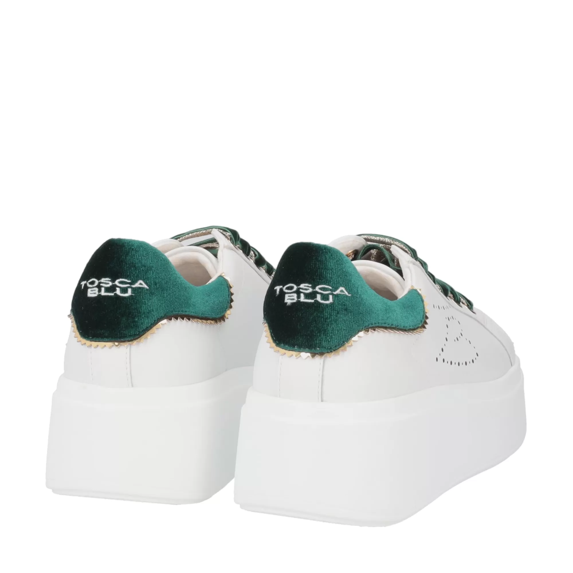 Sneakers*Tosca Blu Sneaker "Angelina" In Nappa Bianca Con Lacci Verdi A Contrasto Verde