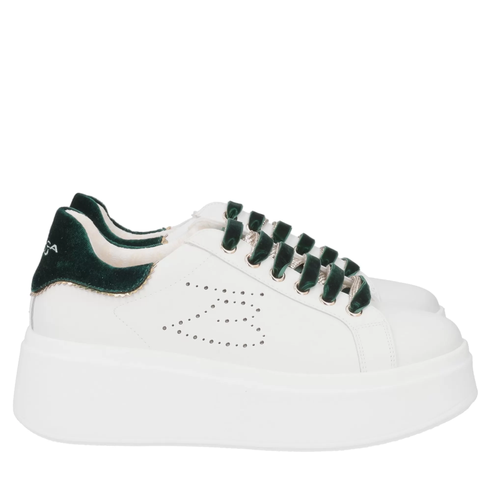 Sneakers*Tosca Blu Sneaker "Angelina" In Nappa Bianca Con Lacci Verdi A Contrasto Verde