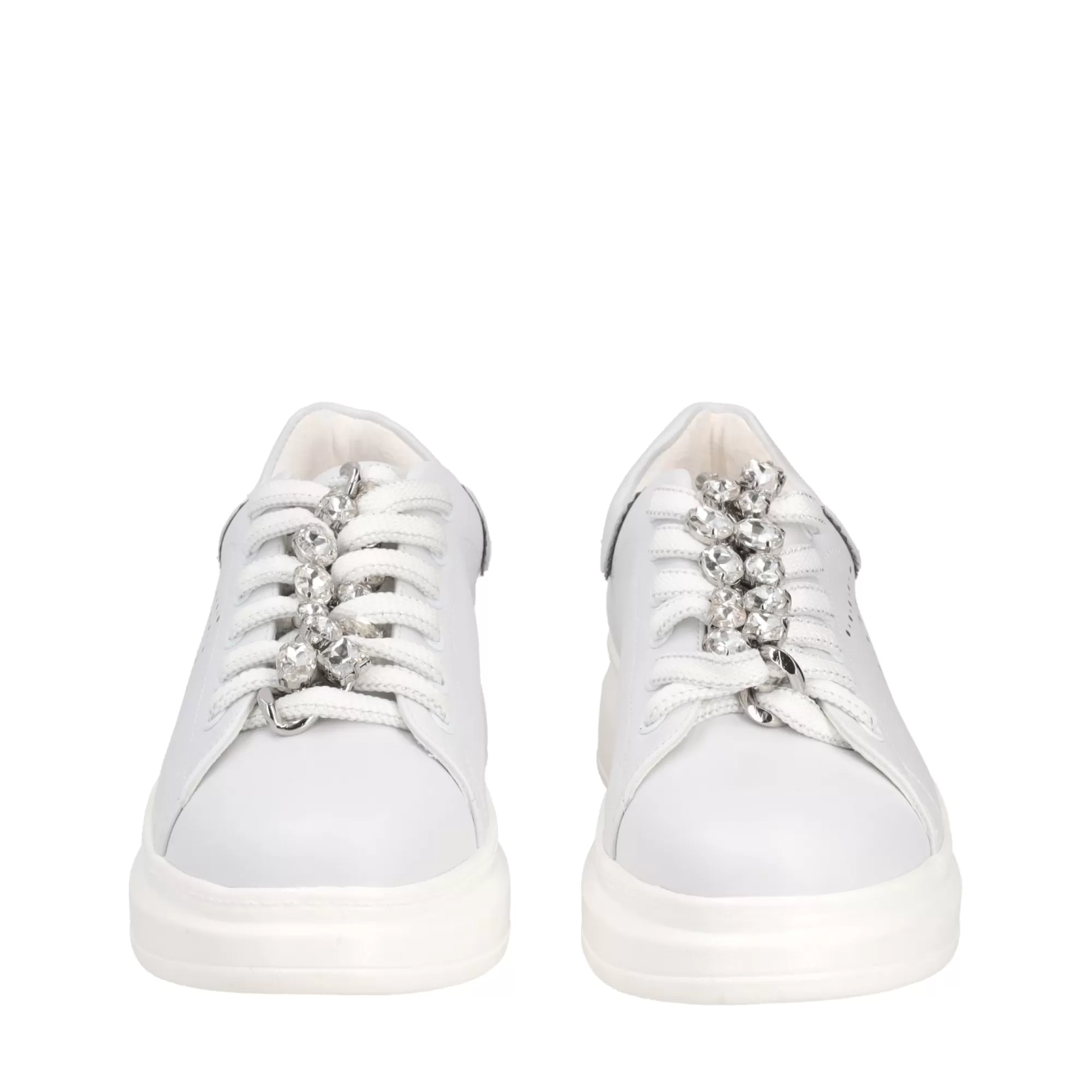 Sneakers*Tosca Blu Sneaker "Blues" Bianca E In 100% Pelle Con Catena Gioiello Argento